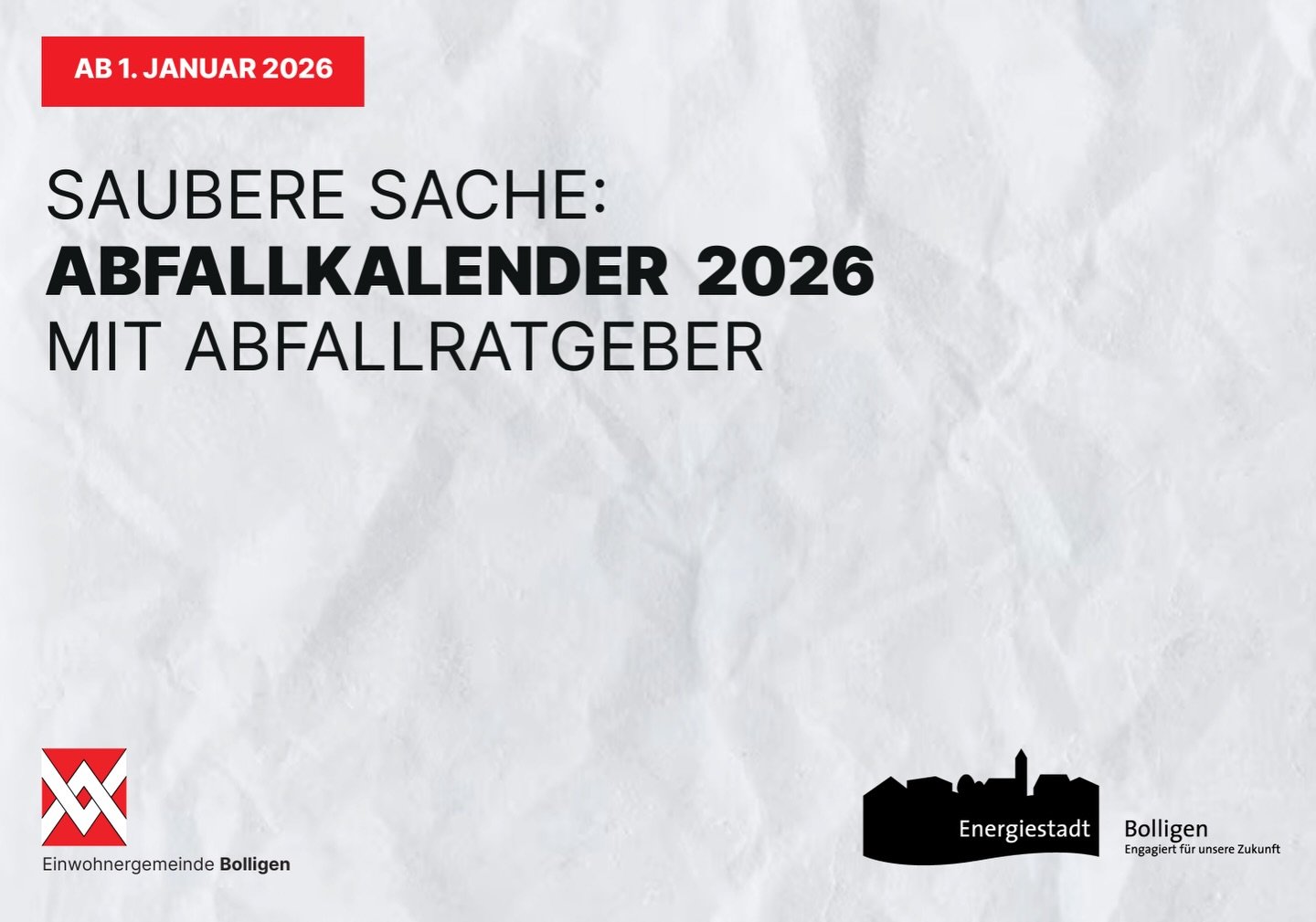 🗑️✨ Der neue Abfallkalender 2026 ist da! ✨📬
Wir haben in den letzten Monaten intensiv daran gearbeitet &ndash; und jetzt ist er bereit: &uuml;bersichtlich, hilfreich und mit vielen wertvollen Tipps rund um Abfalltrennung, Recycling und Nachhaltigke