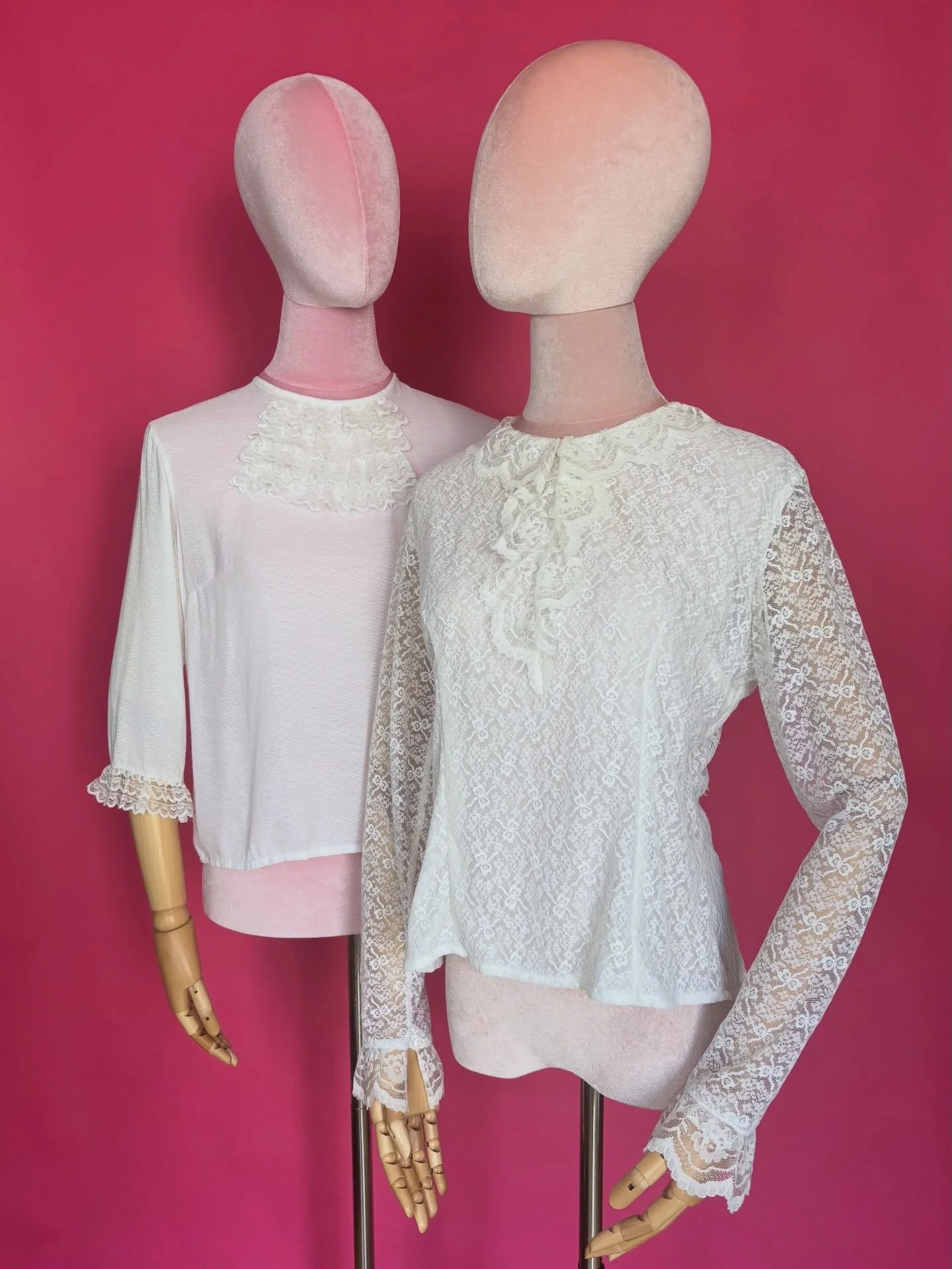 Newly listed ⚡️ Two gorgeous seventies button back blouses&hellip; lace! ruffles! Such wardrobe staples (and I&rsquo;m definitely pretty tempted to keep one..) 

They both fit like S-M

whammykissvintage.com - link in bio ✨