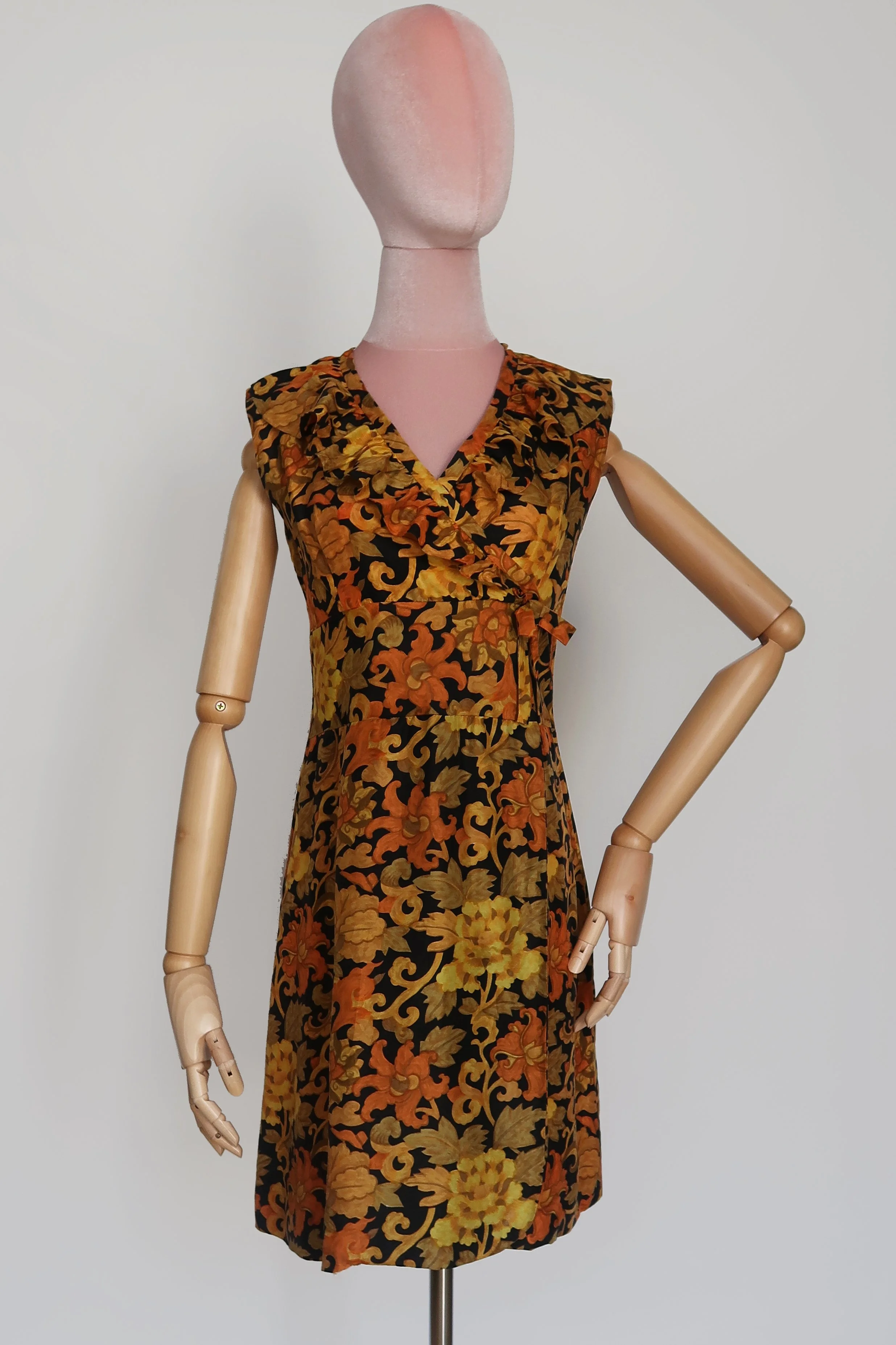1970's Floral Faux Wrap Dress - S