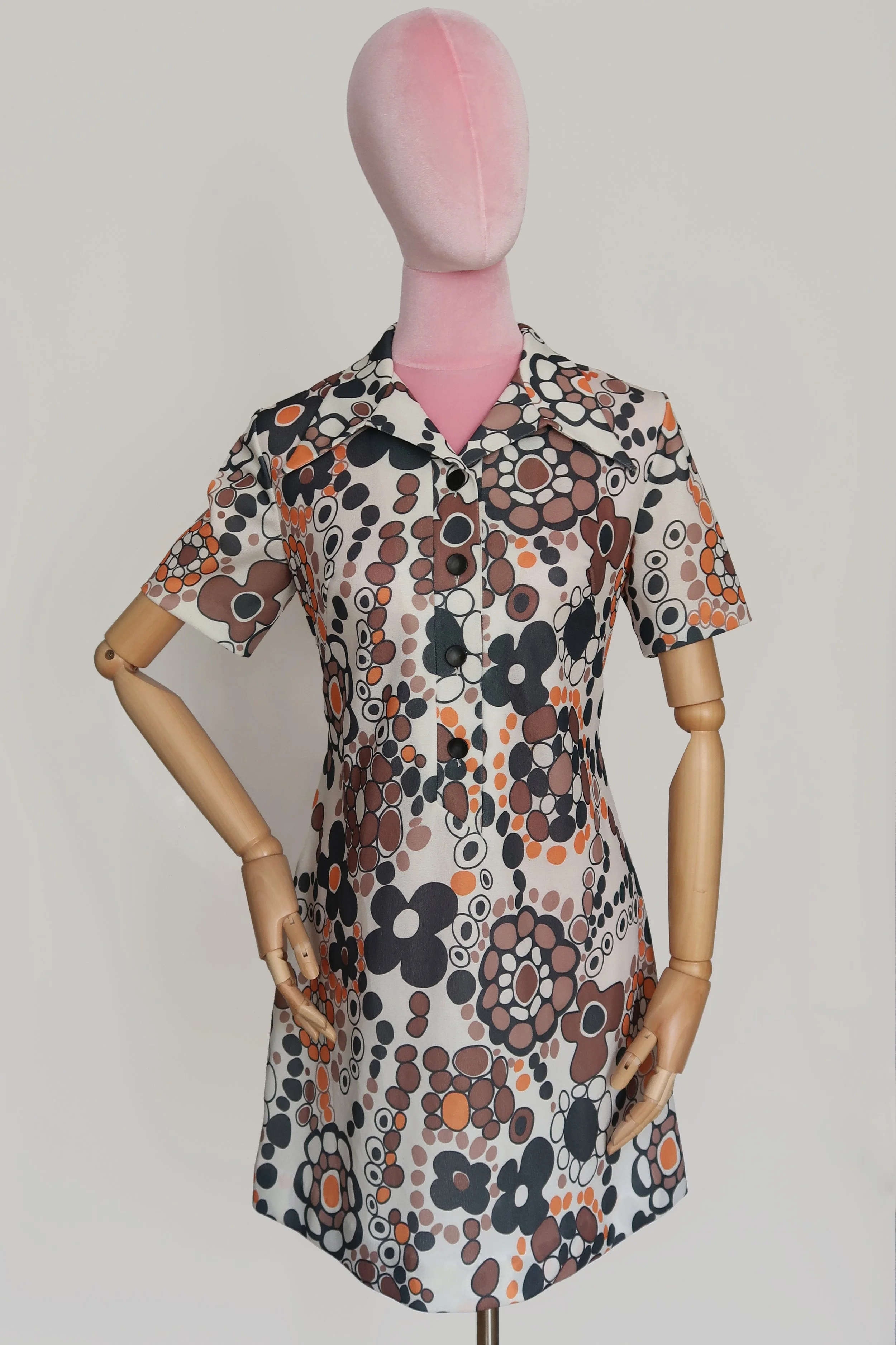 1970's Abstract Print Mini Dress - M