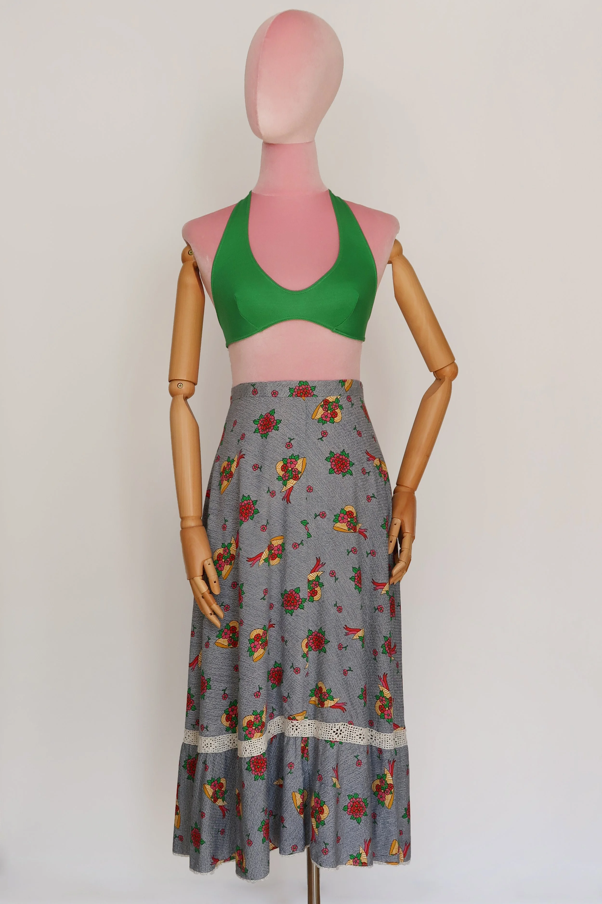 1970's Sweet Summer Print Midi Skirt - XS