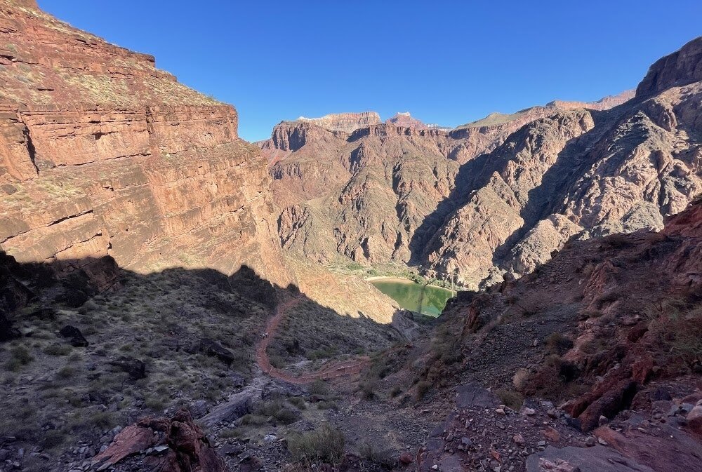 first glimpse of colorado river on south kaibab trail