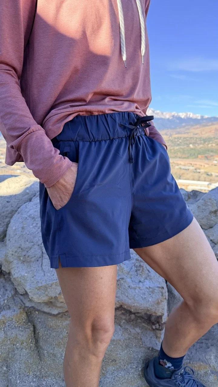 Patagonia Trailfarer women's hiking shorts on a Colorado trail