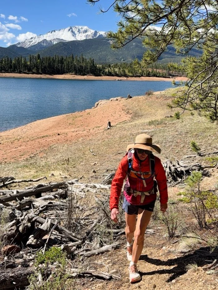 hiking uphill in patagonia shorts