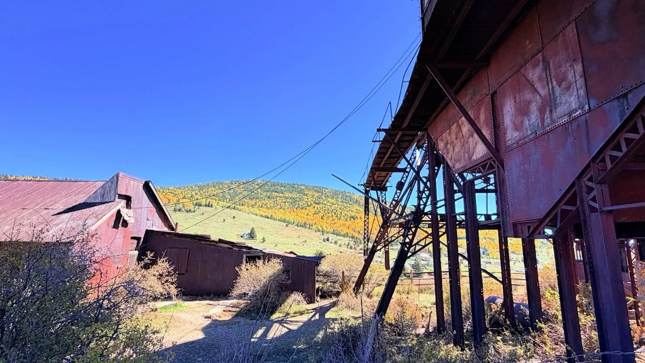 Rusted mine headframe on the Vindicator Valley Trail near Victor, Colorado