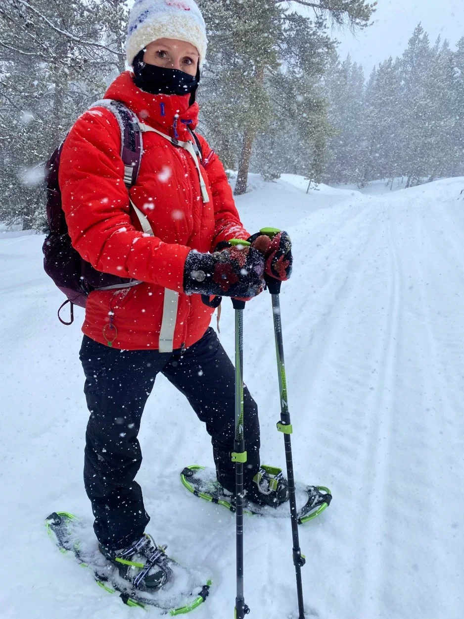 woman snowshoeing in leadville colorado