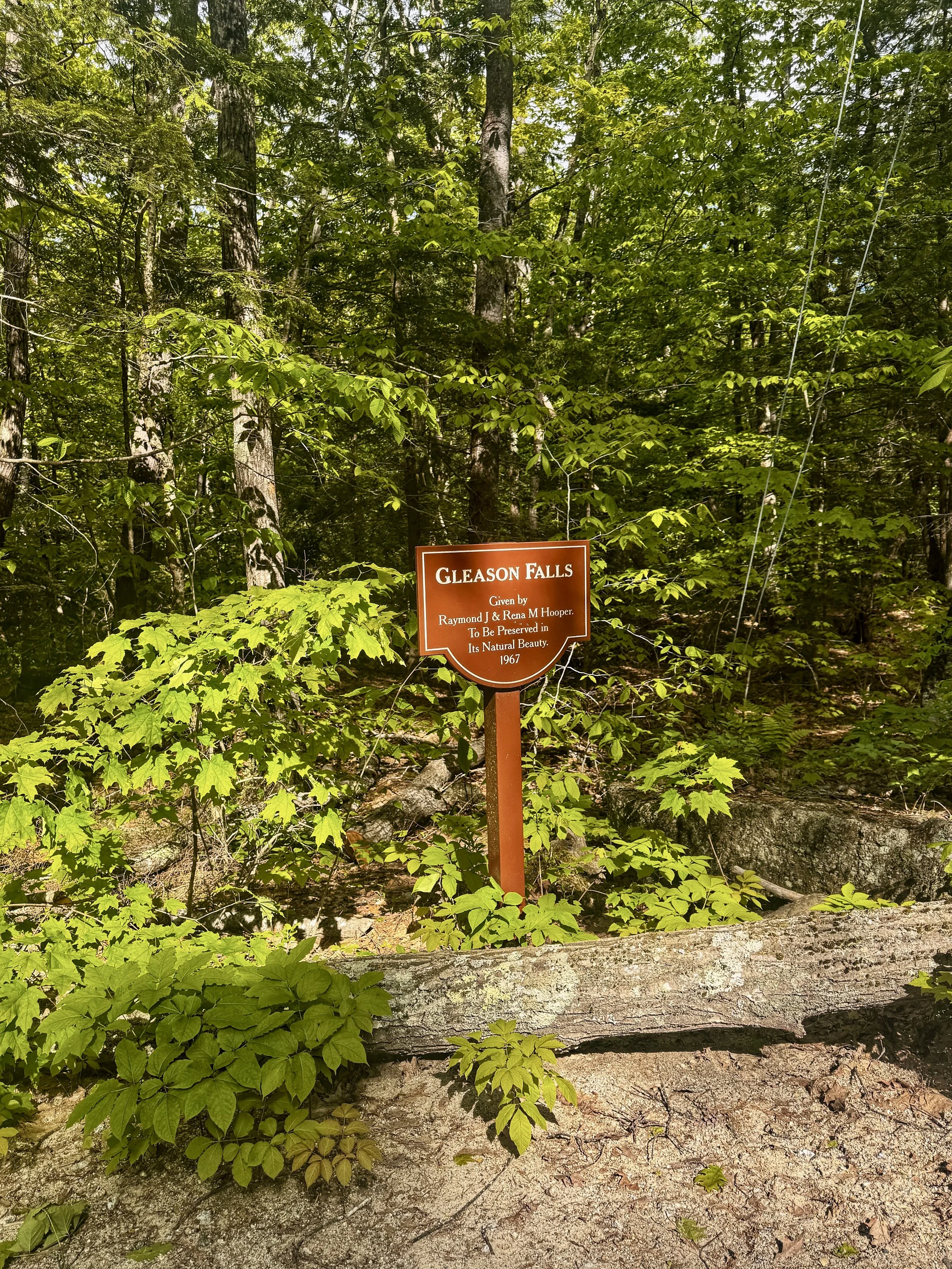 Gleason Falls marker in Hillsborough, New Hampshire