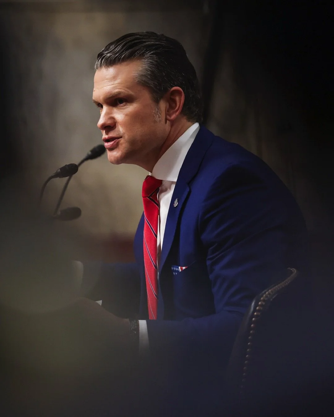 Former Fox News host Pete Hegseth testifies during his confirmation hearing before the Republican-led Senate Armed Services Committee on Jan. 14, 2025. (Joshua Sukoff/@medilldc)

Pictured: Sens. Elizabeth Warren (D-Mass.), Angus King (I-Maine), Tim K