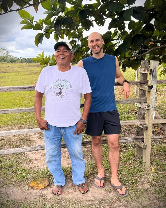 Maestro Alberto and Matt Toussaint smiling at Casa Del Maestro Ayahuasca Center.