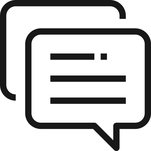 Icon of a chat message bubble with lines representing text.