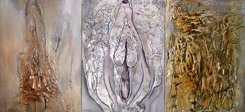 Triptych - split erotic layers, mix technique on canvas, 70x153 cm, 2001.JPG