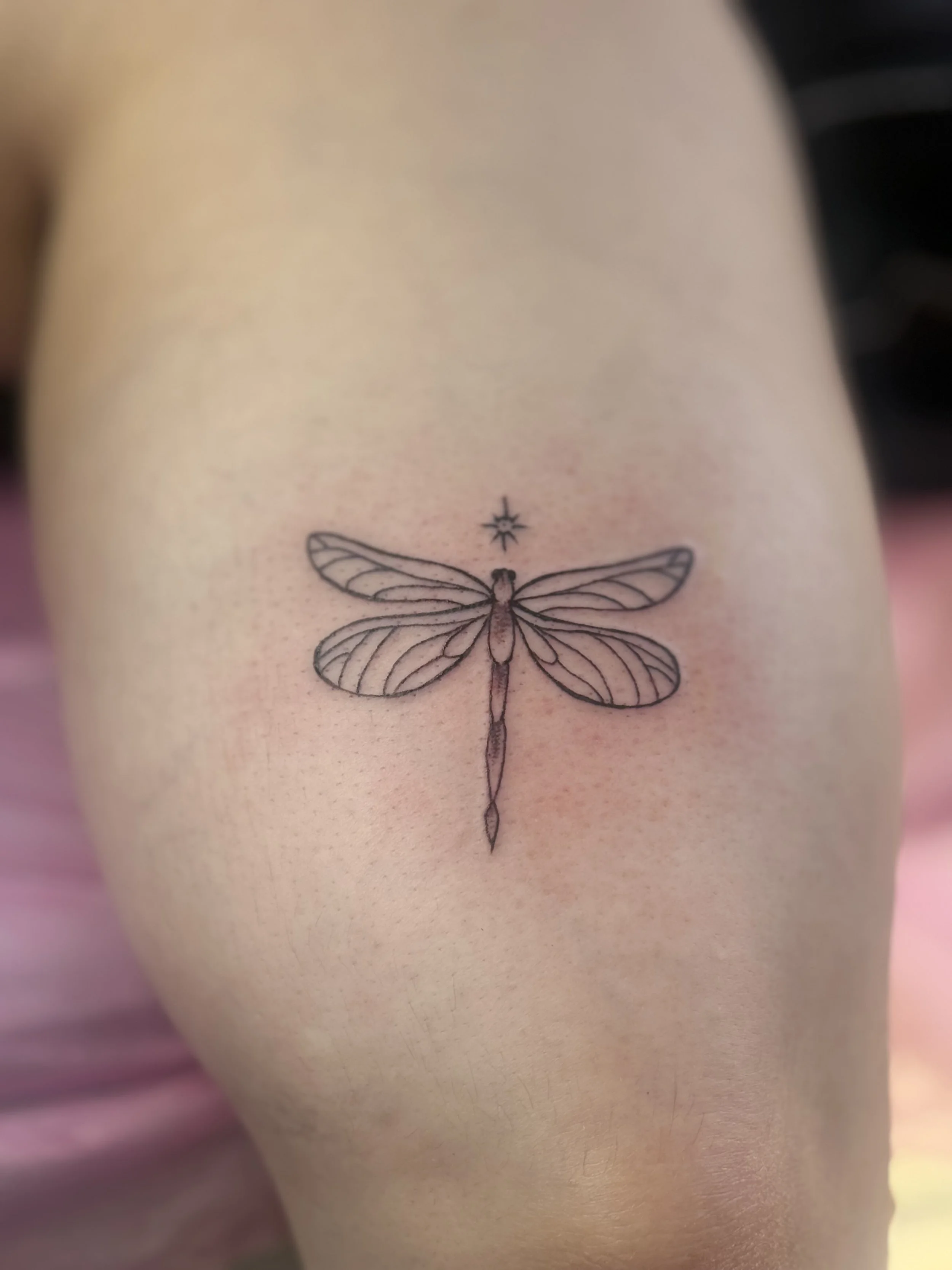 Dragonfly tattoo on a female arm