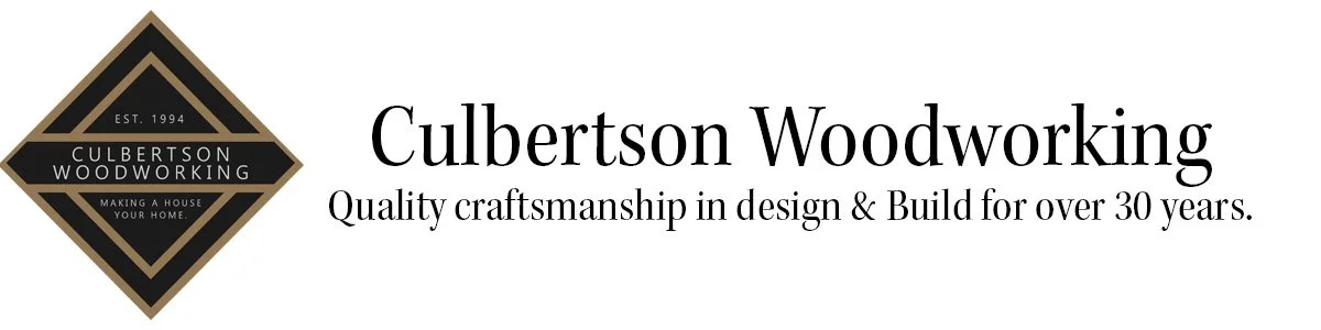 Logo for Culbertson Woodworking with a black and gold diamond shape, the text 'Est. 1994, Culbertson Woodworking, Making a house your home,' and the tagline 'Quality craftsmanship in design & Build for over 30 years'.