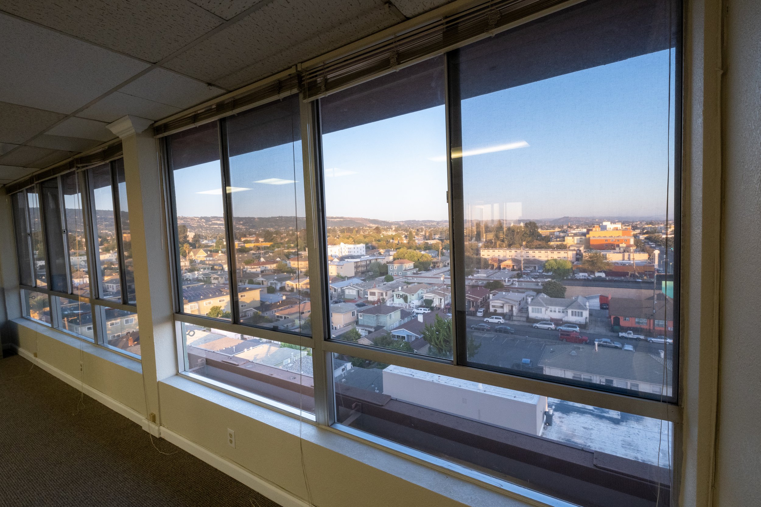 Beautiful view of East Oakland through the wall of windows