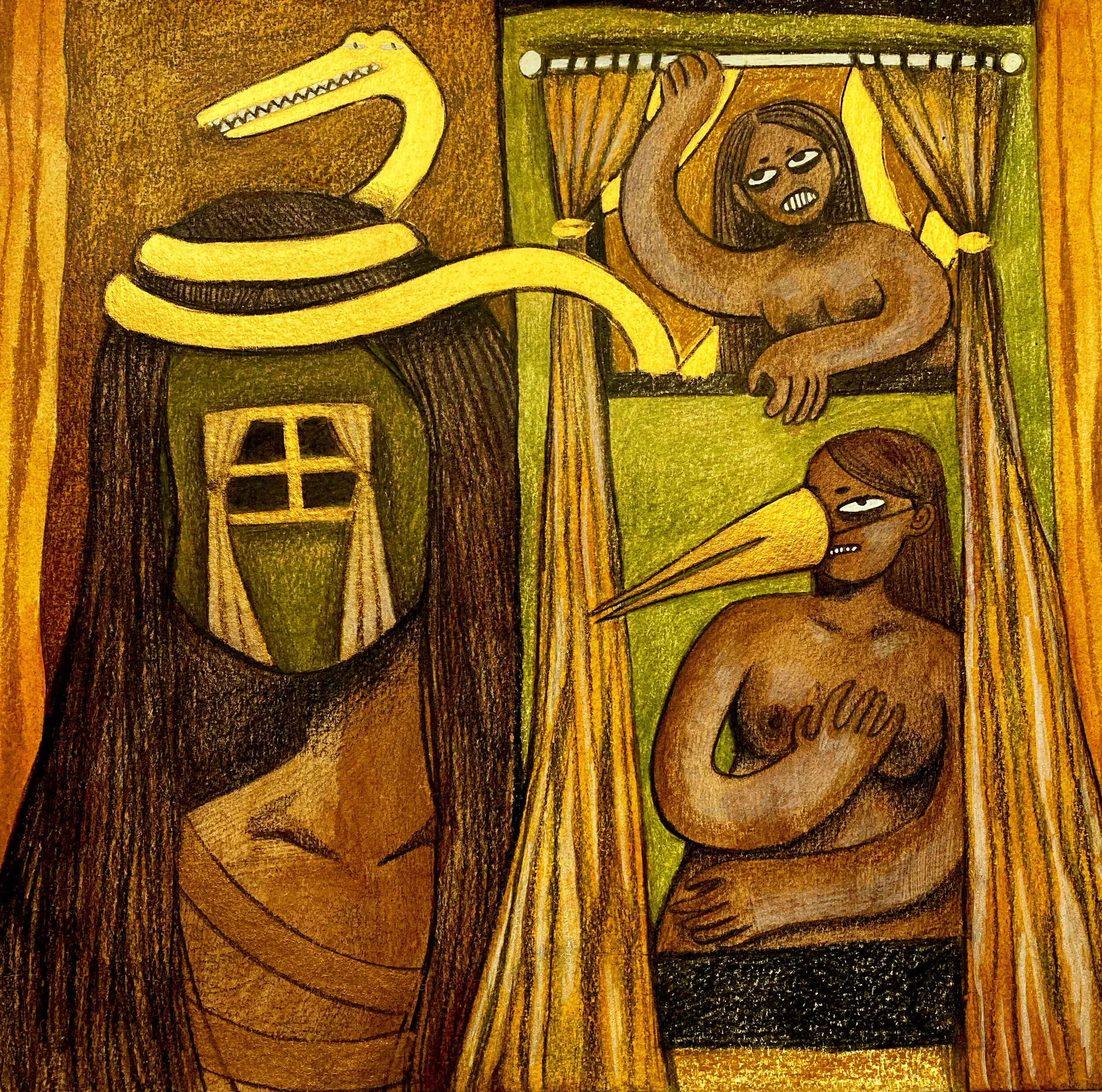 STUCK | acrylic ink, acrylic paint, colored pencil, & graphite