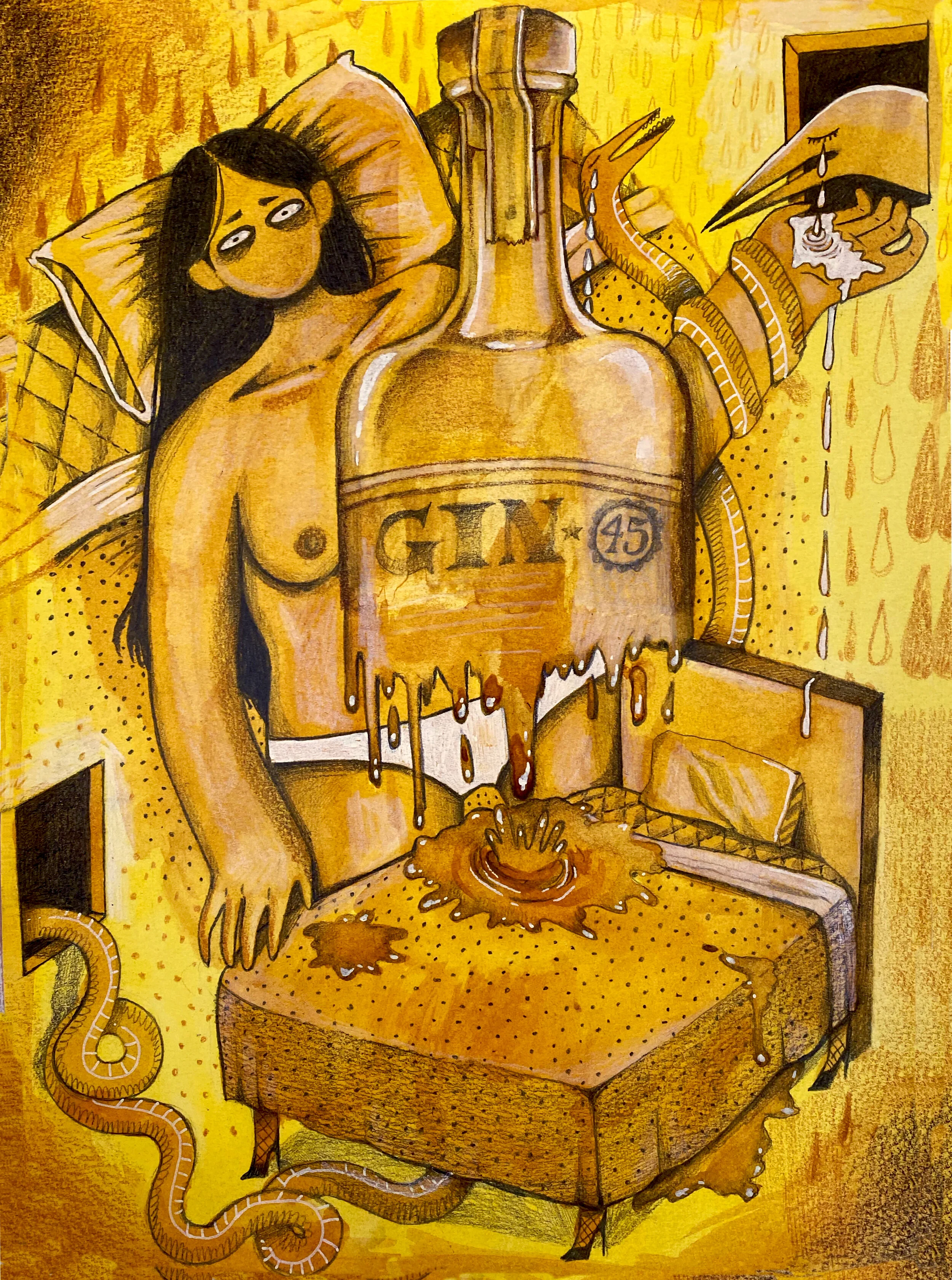 GIN II | acrylic ink, charcoal, & colored pencil