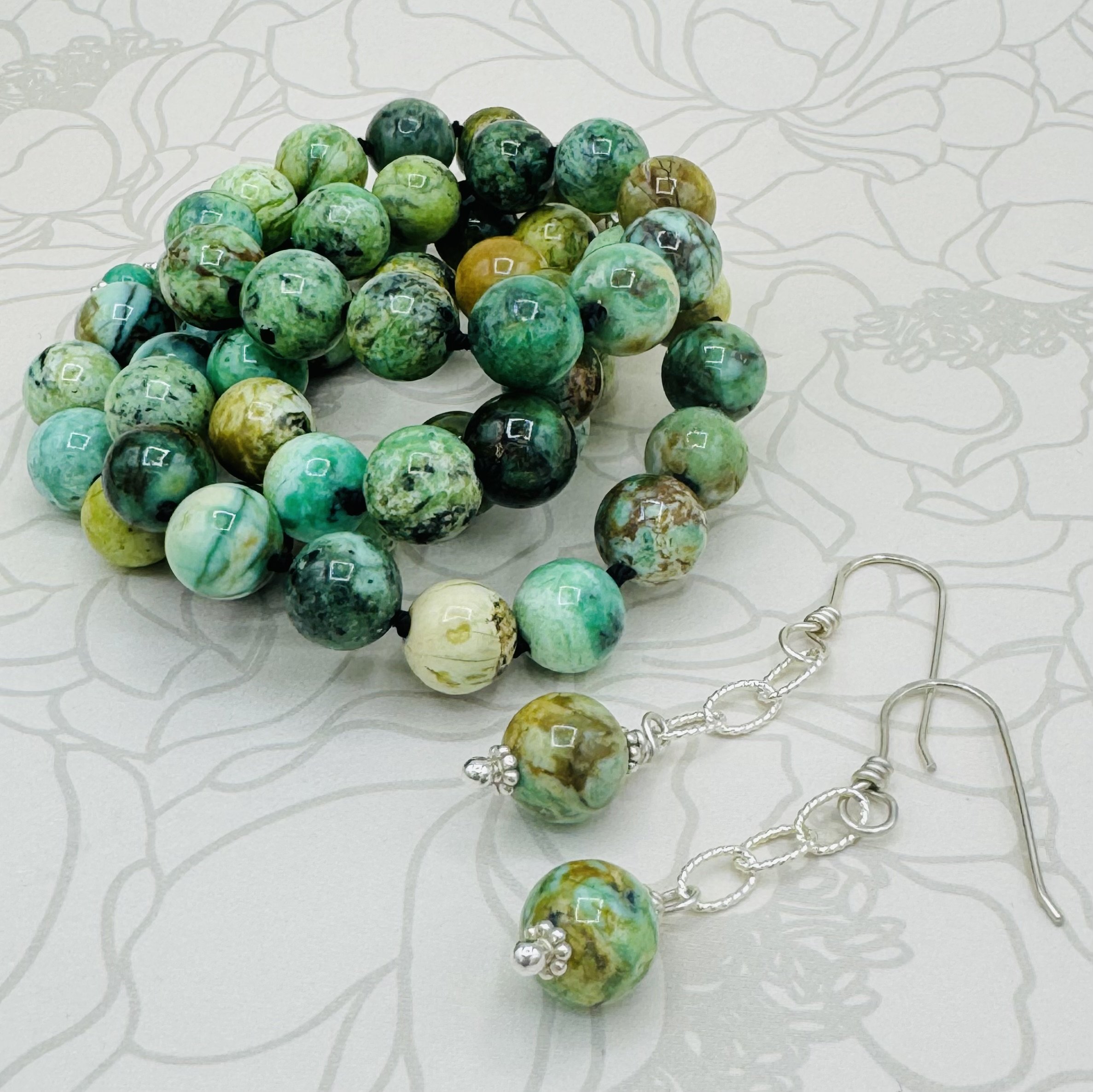 Hand knotted Variscite gemstone mined in Utah necklace.