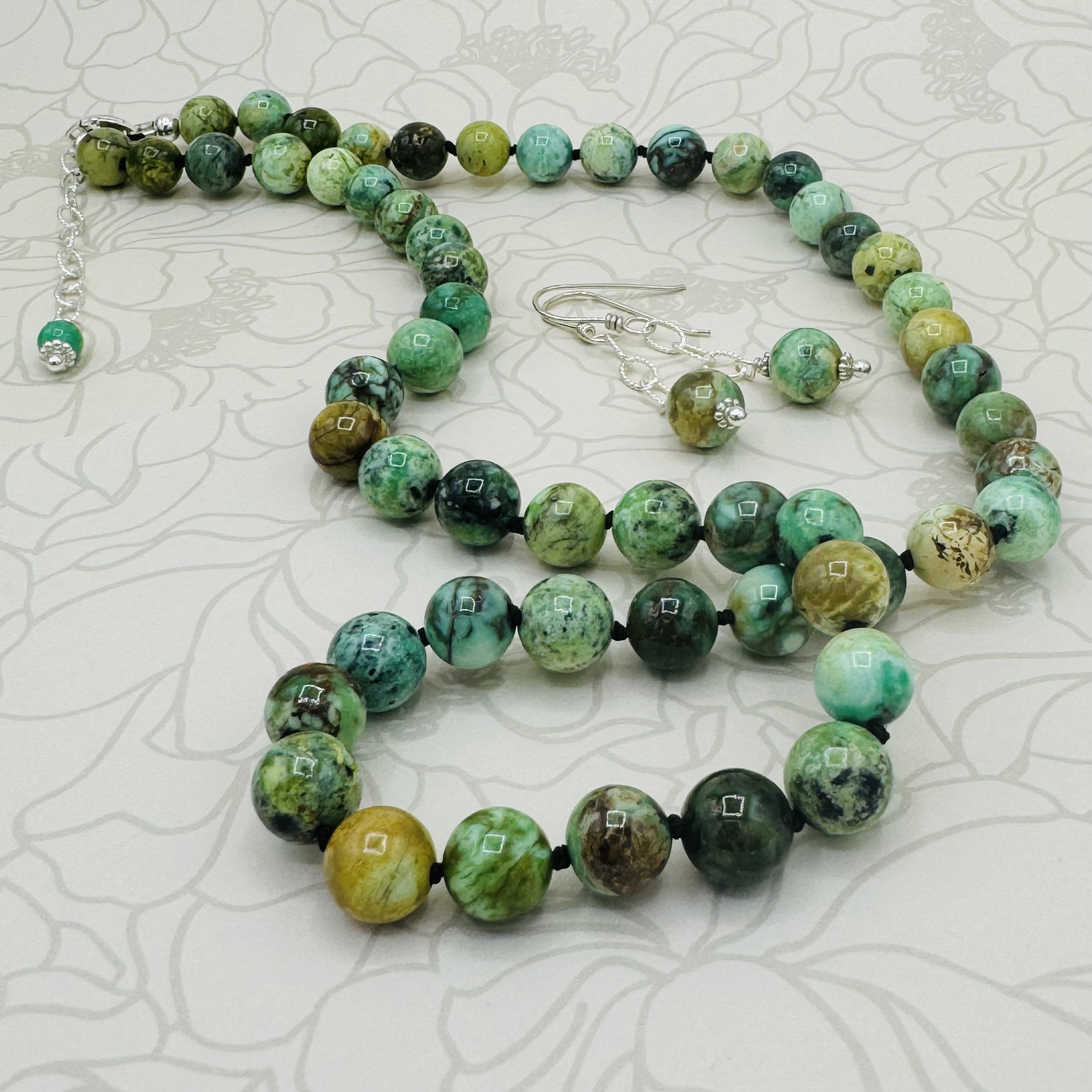 Hand knotted Variscite gemstone mined in Utah necklace.