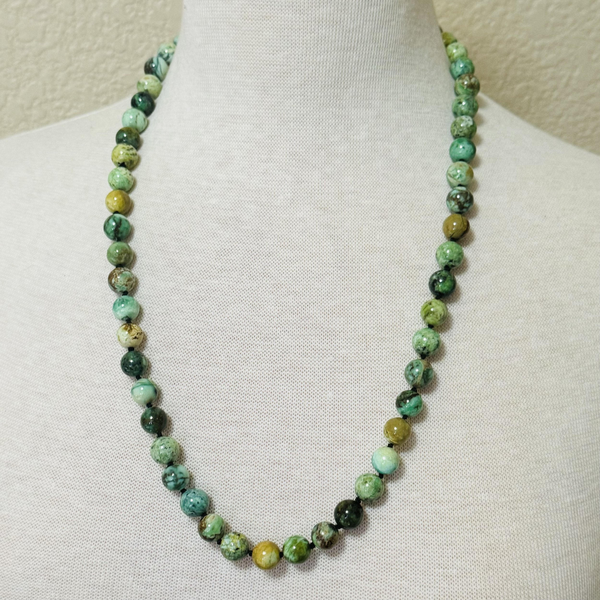 Hand knotted Variscite gemstone mined in Utah necklace.