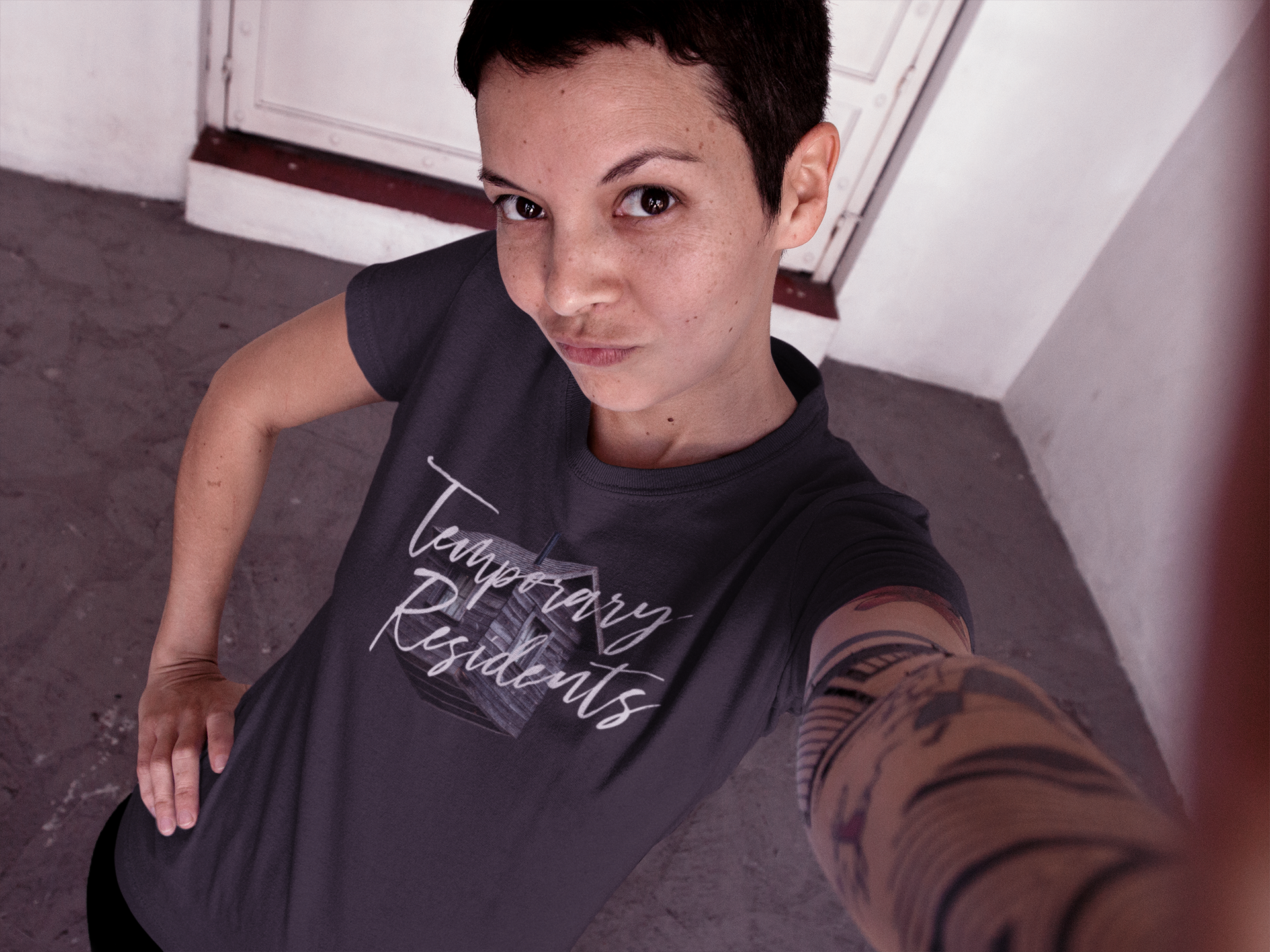 Temporary Residents band t-shirt mockup and custom apparel merchandise design by twolineSTUDIO.