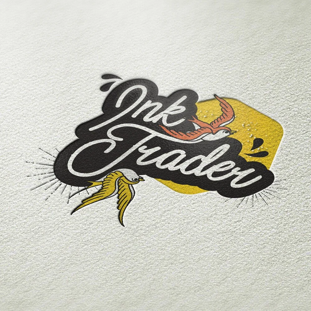 Logo Design. Ink Trader. Tattoo parlor. Tattoos. Bird tattoo. Inked. Ink. Vintage design. 