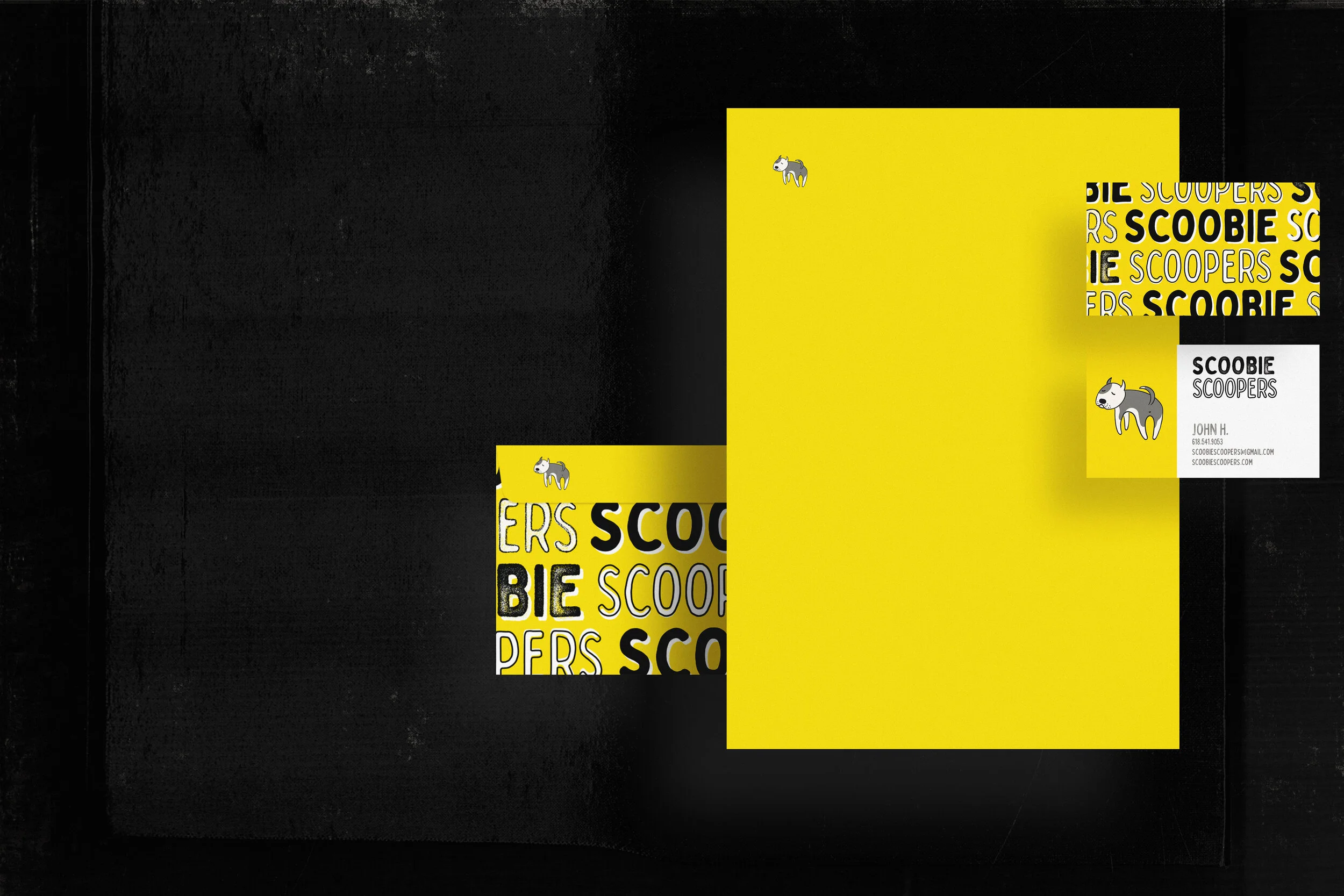 Scoobie Scoopers complete corporate identity deployment mockup featuring custom letterhead, business card layout, and cohesive brand stationery assets by BRND CRTV.