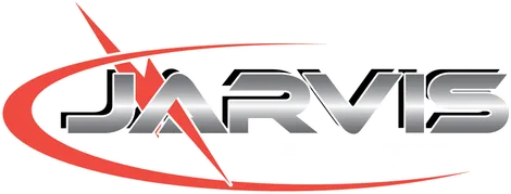 he legacy Jarvis Electric logo featuring a metallic silver text design on a solid bright yellow background, wrapped by an asymmetrical red swoosh that frames a sharp lightning bolt behind the brand name.