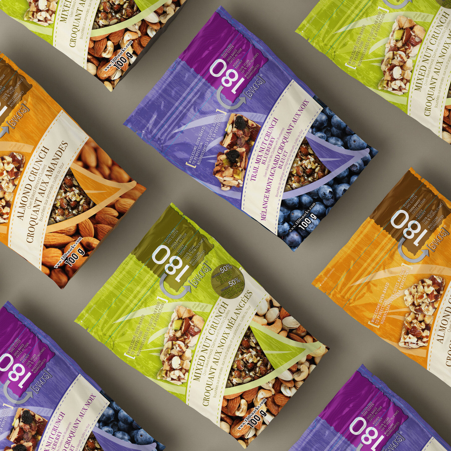 180 Snacks Trail Mix package design