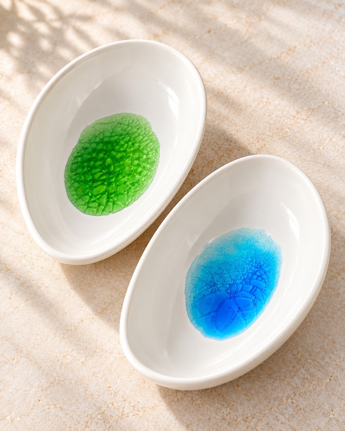 Handcrafted Egg-Shaped Smudge Keepsake Offering Bowl – Blue or Green Crazed Glass