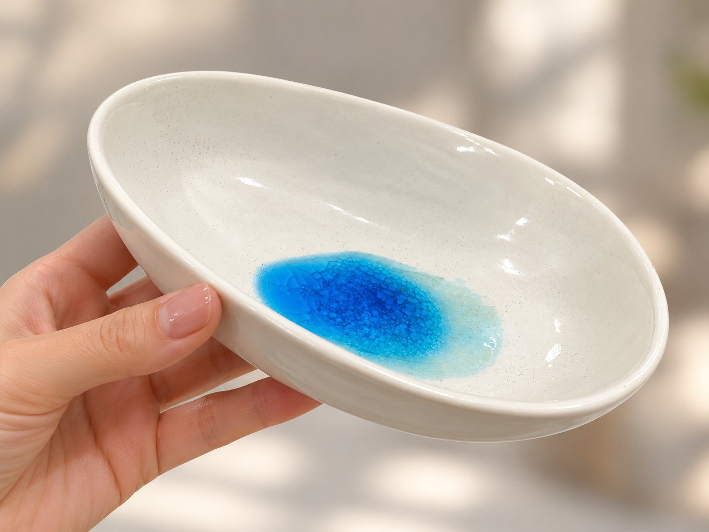Handcrafted Egg-Shaped Smudge Keepsake Offering Bowl – Blue or Green Crazed Glass