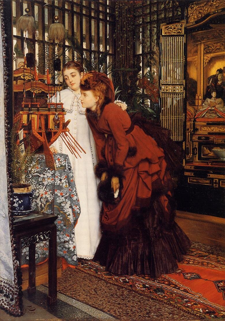 James Tissot - Young Ladies Looking at Japanese Objects, 1869