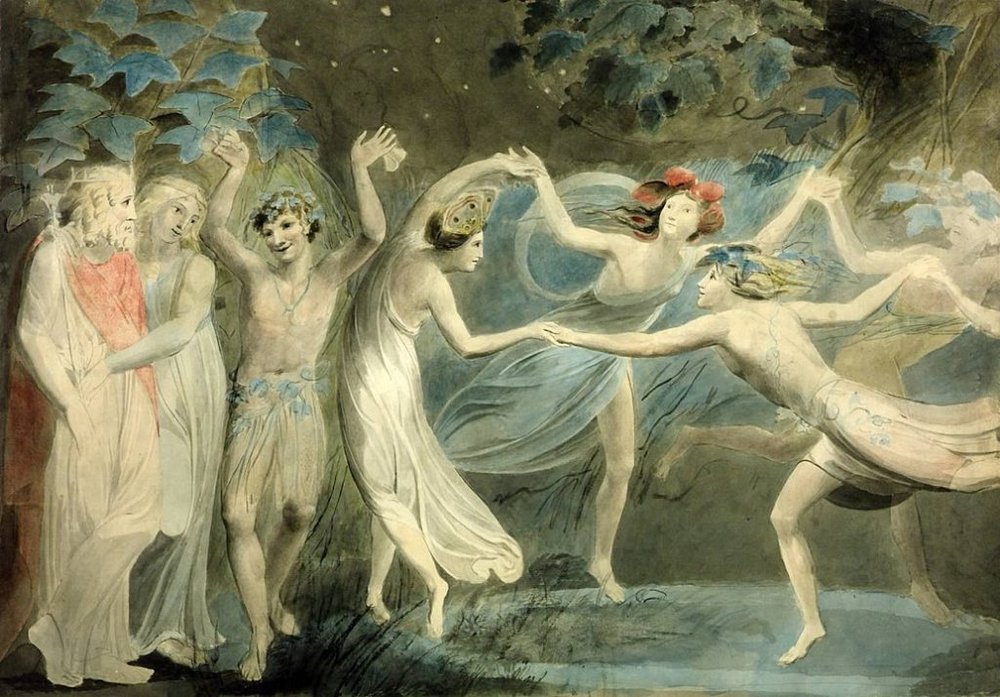 Oberon, Titania and Puck with Fairies Dancing by William Blake, c.1786