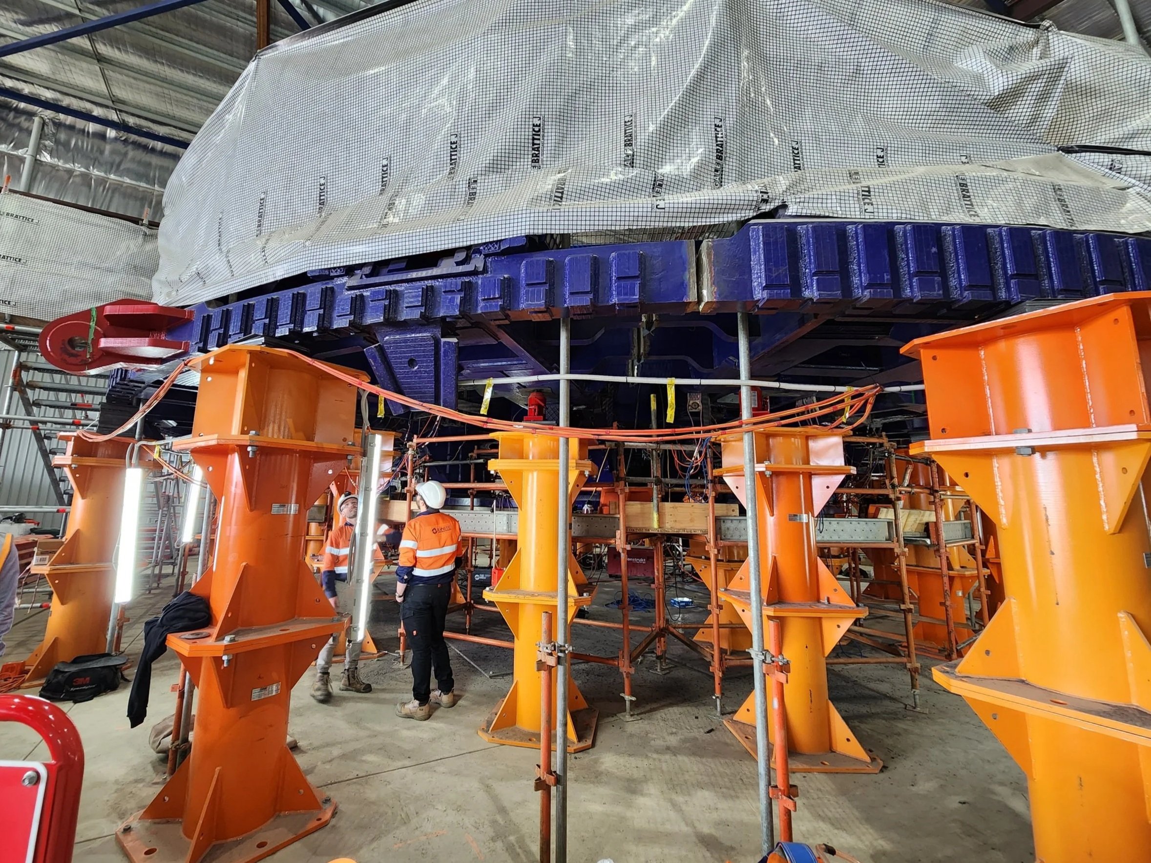 TBM Cutter Head Stooling Stability - Project involved the assessment of the proposed stooling arrangement to ensure compliance with AS1170 principles. The cutter heads had a mass in the order of 400t each and a diameter over 15m. Load cases reviewed 