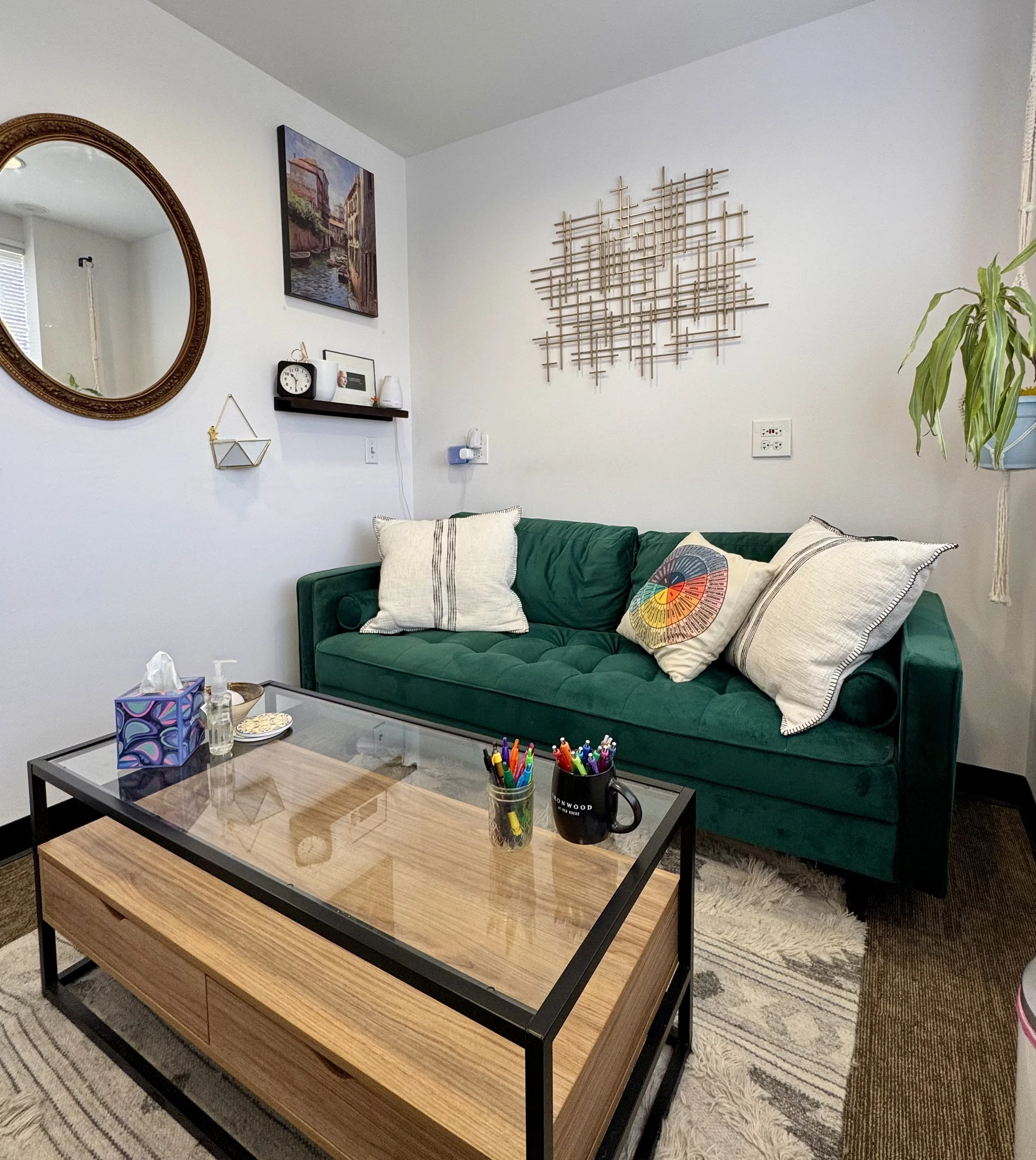 The Green Room individual therapy office space rental for private practice holistic healing denver cherry creek trauma informed healthcare professionals healers therapists counselors energy workers holistic wellness
