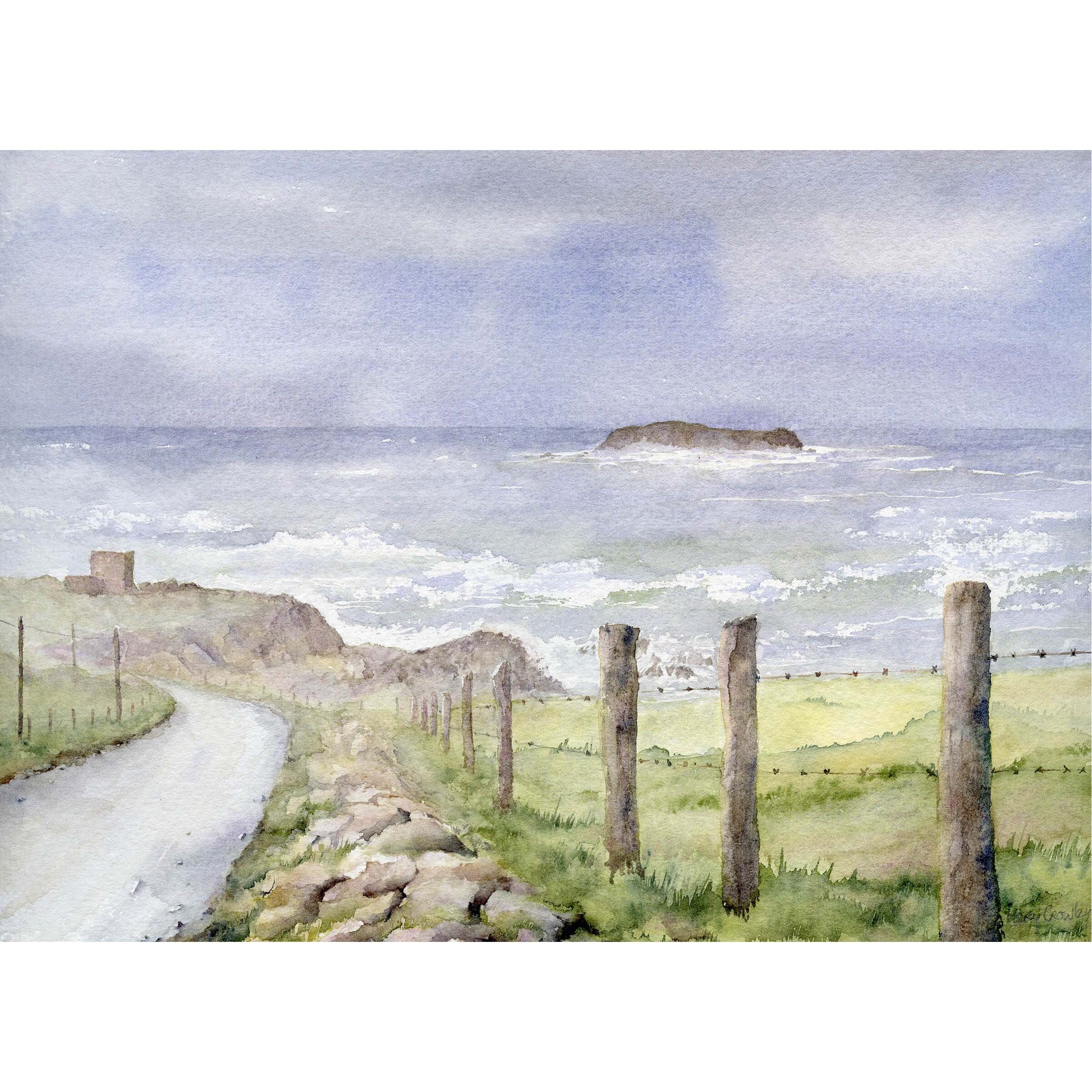 The Castle and Glashedy Island, Co Donegal. This Irish landscape shows the road that leads to the Castle on the Isle of Doagh. One of Donegal’s Wild Atlantic Way gems.