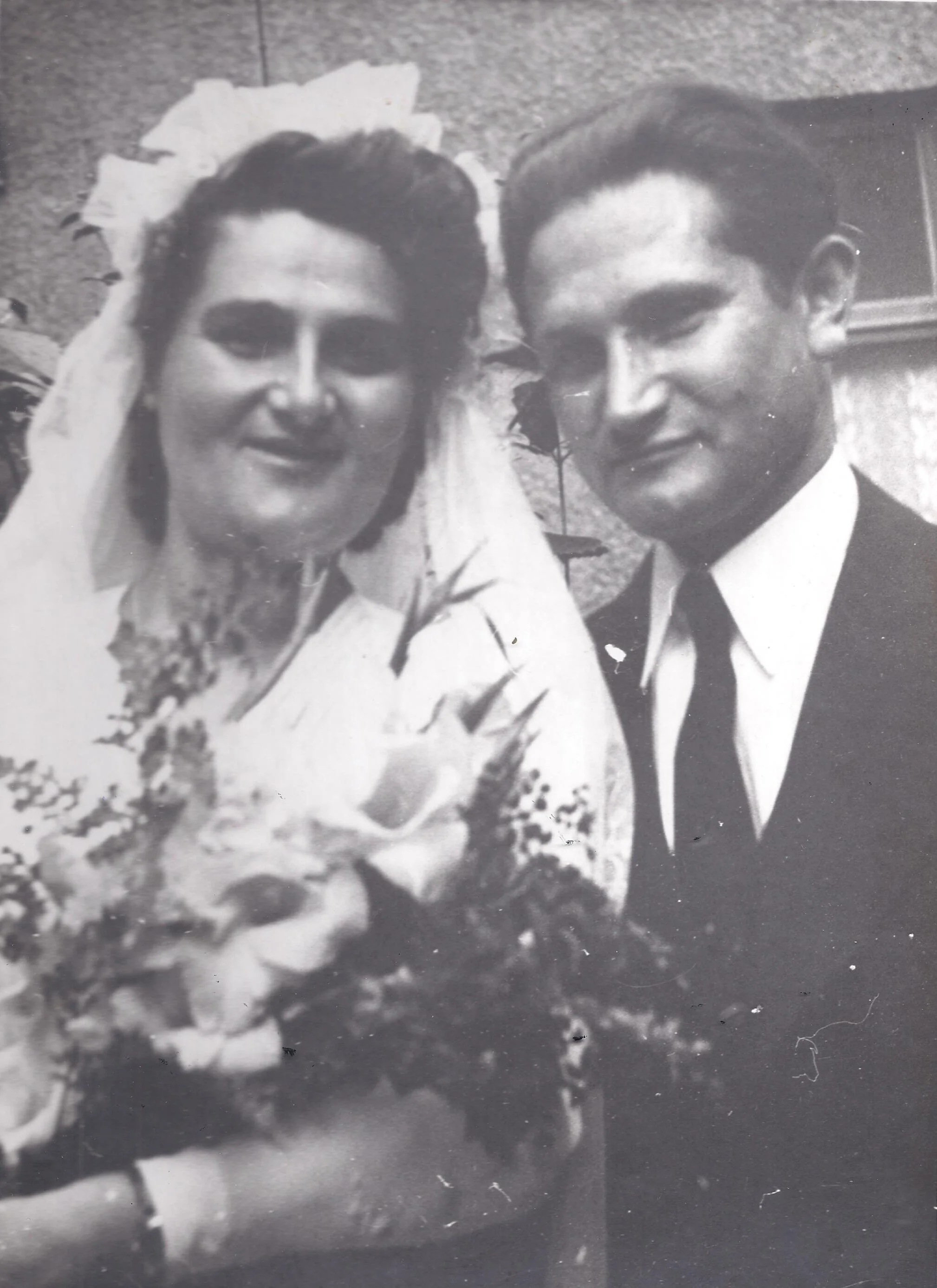 Rachmil Bryks and Irene Wolf on their wedding day in Stockholm, Sweden (September 15, 1946)