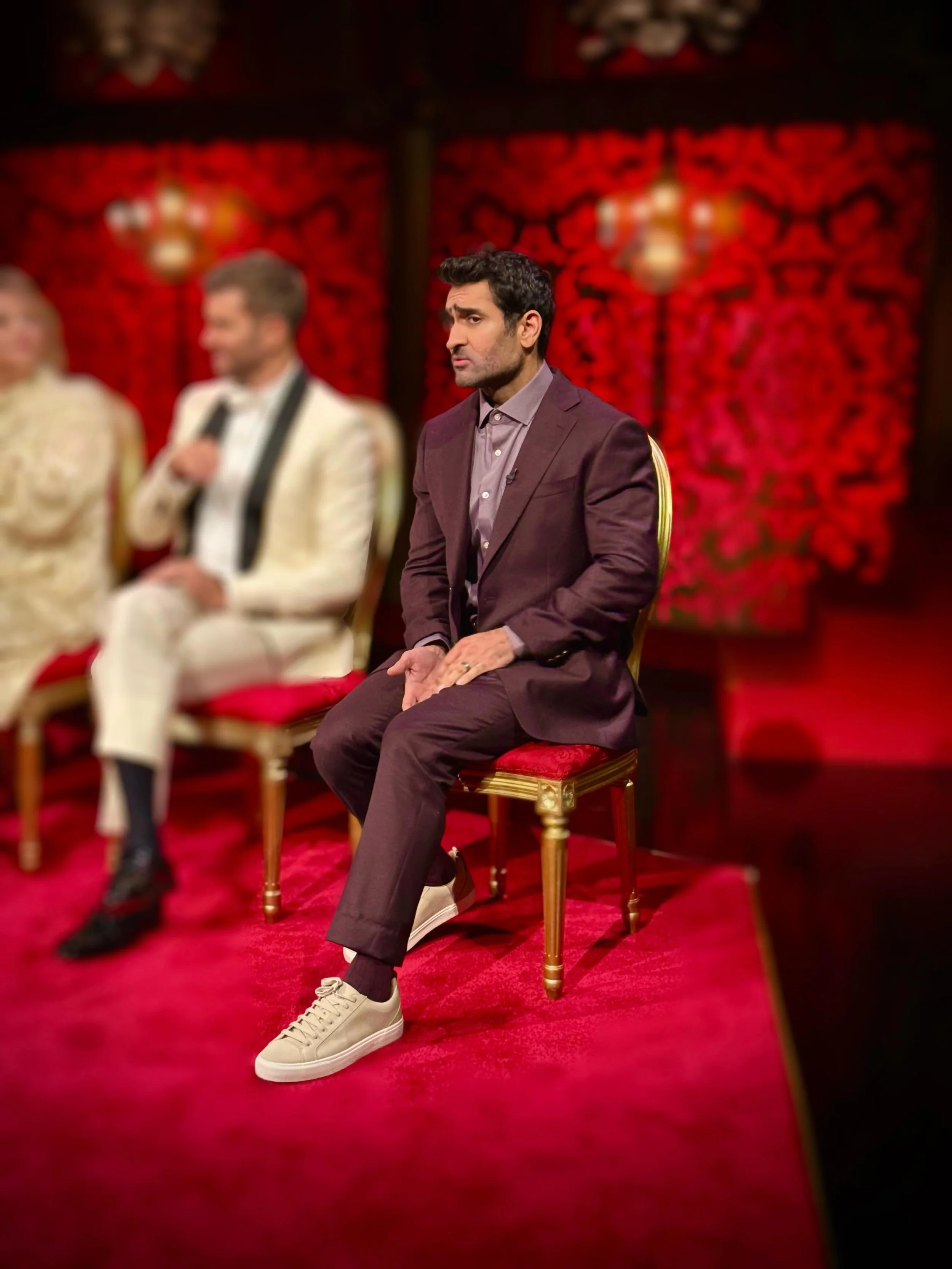 @taskmaster series final tonight! It&rsquo;s a fun one! 💌

@kumailn #styledby me @patrickjack 
Looking very dapper in plum! 💜

Swipe for #bts of the series finale.

Assisted by the lovely @amycundill 

Makeup Designer @chrissiebaker60 

#taskmaster