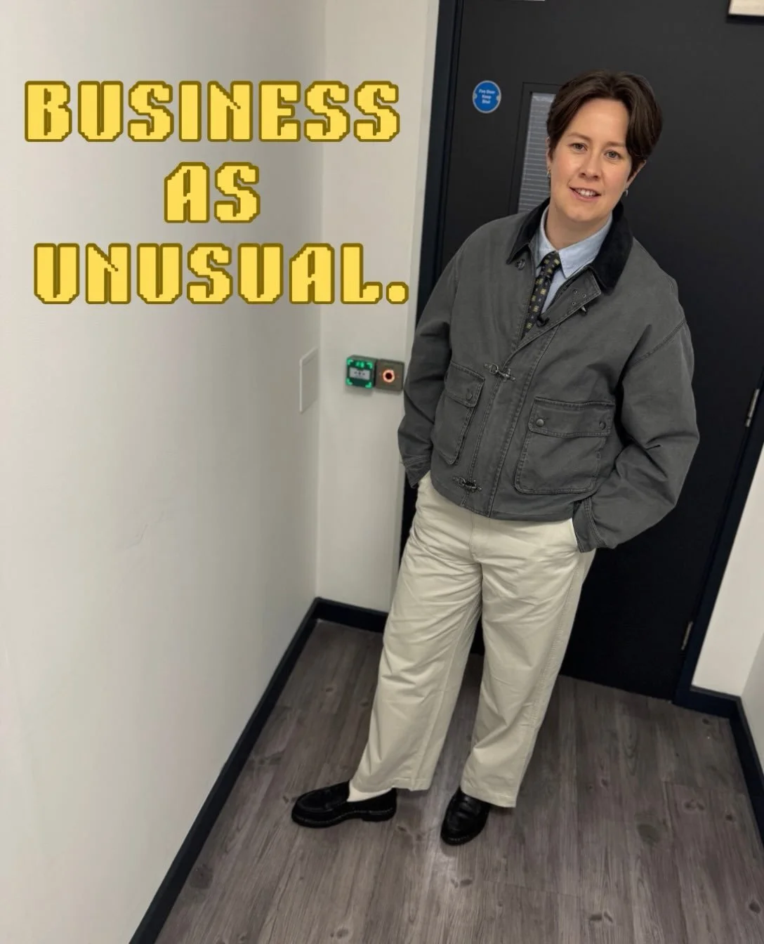 @chloepetts &times; @taskmaster ep9 👔 #styledbyme @patrickjack 

&ldquo;Business as unusual.&rdquo;

A little office chic, a little vintage workwear. Relaxed tailoring, utility details and a tie that means business&hellip; sort of. 😂

One more epis