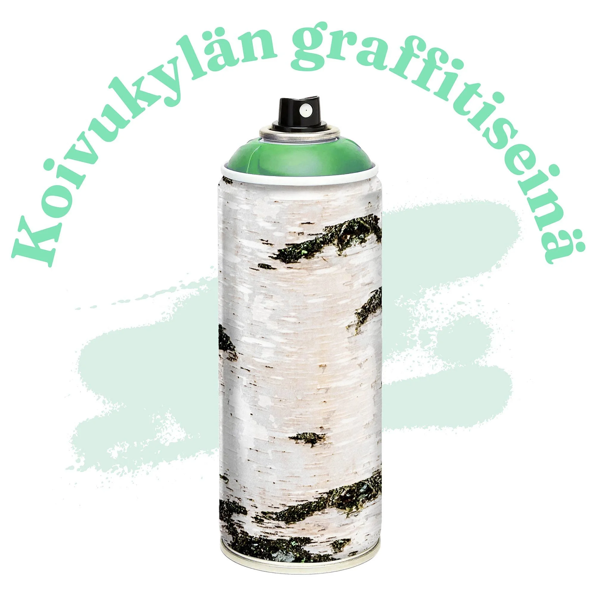 Koivukylän taideaidan logo, koivu-spraymaali.