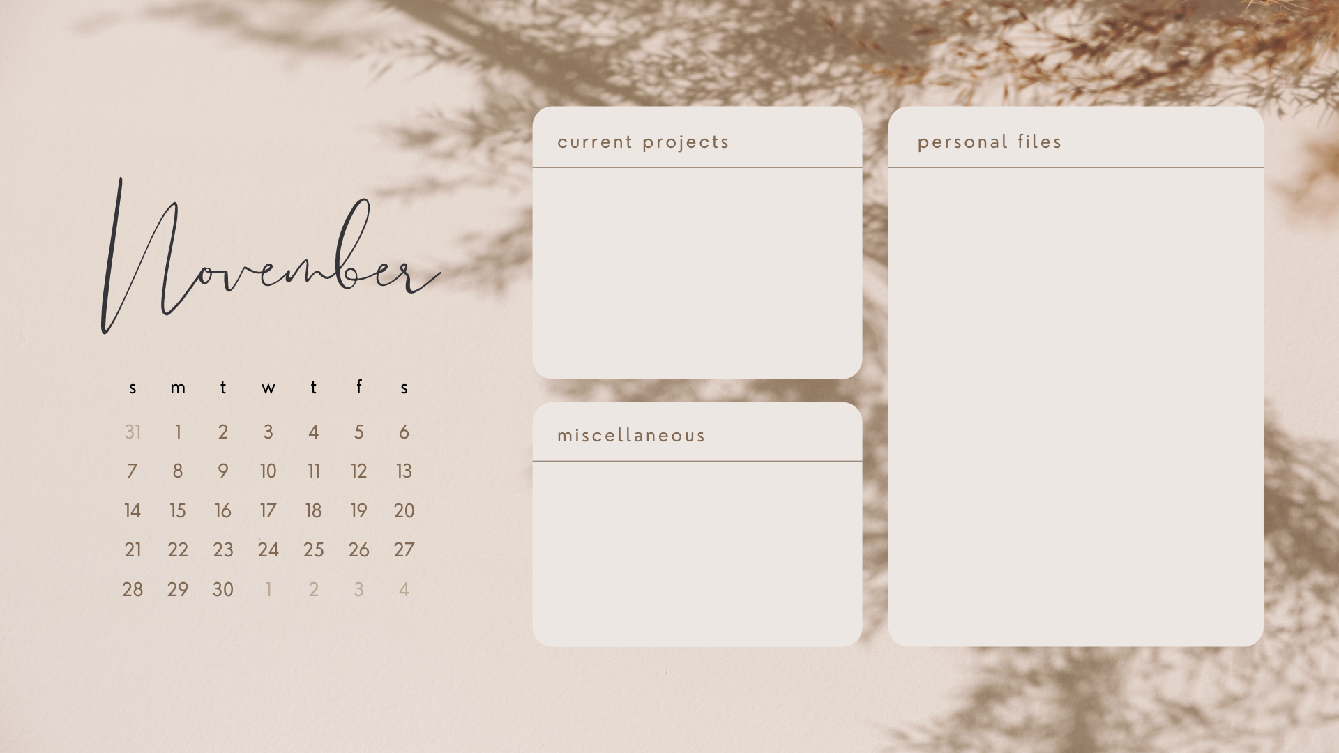 Brown Leaves Shadow Calendar Desktop Wallpaper.png