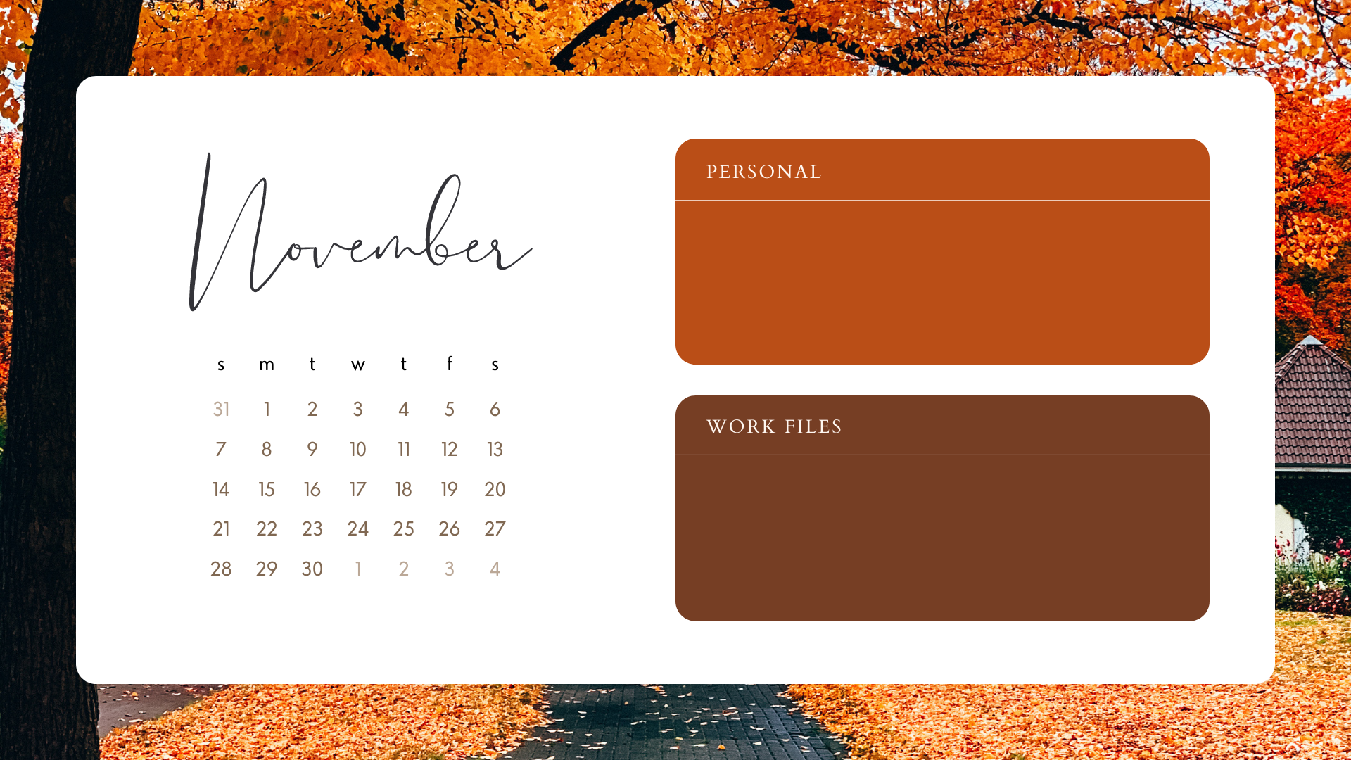 Beautiful Fall Foliage Nature Calendar Organizer Desktop Wallpaper.png