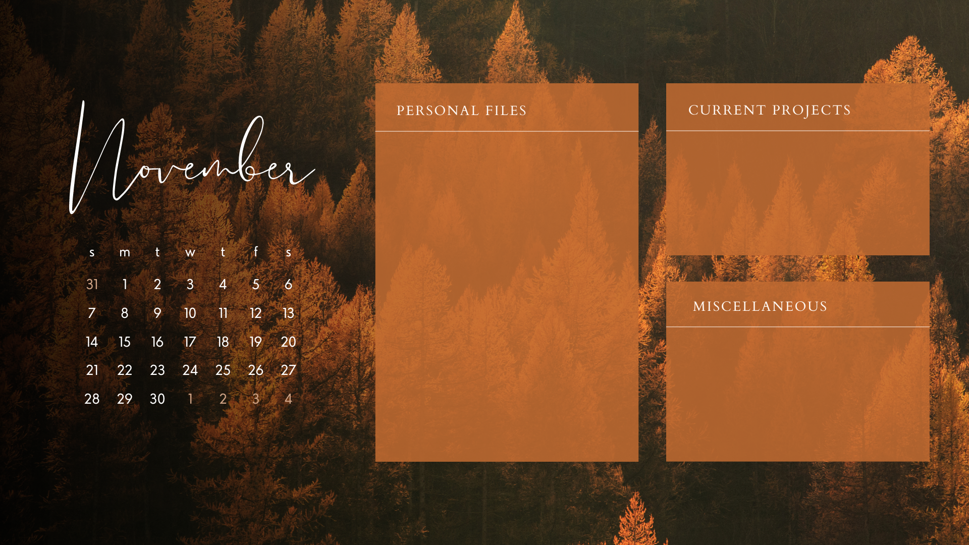 November Autumn Trees Nature Background Calendar Organizer Desktop Wallpaper  .png