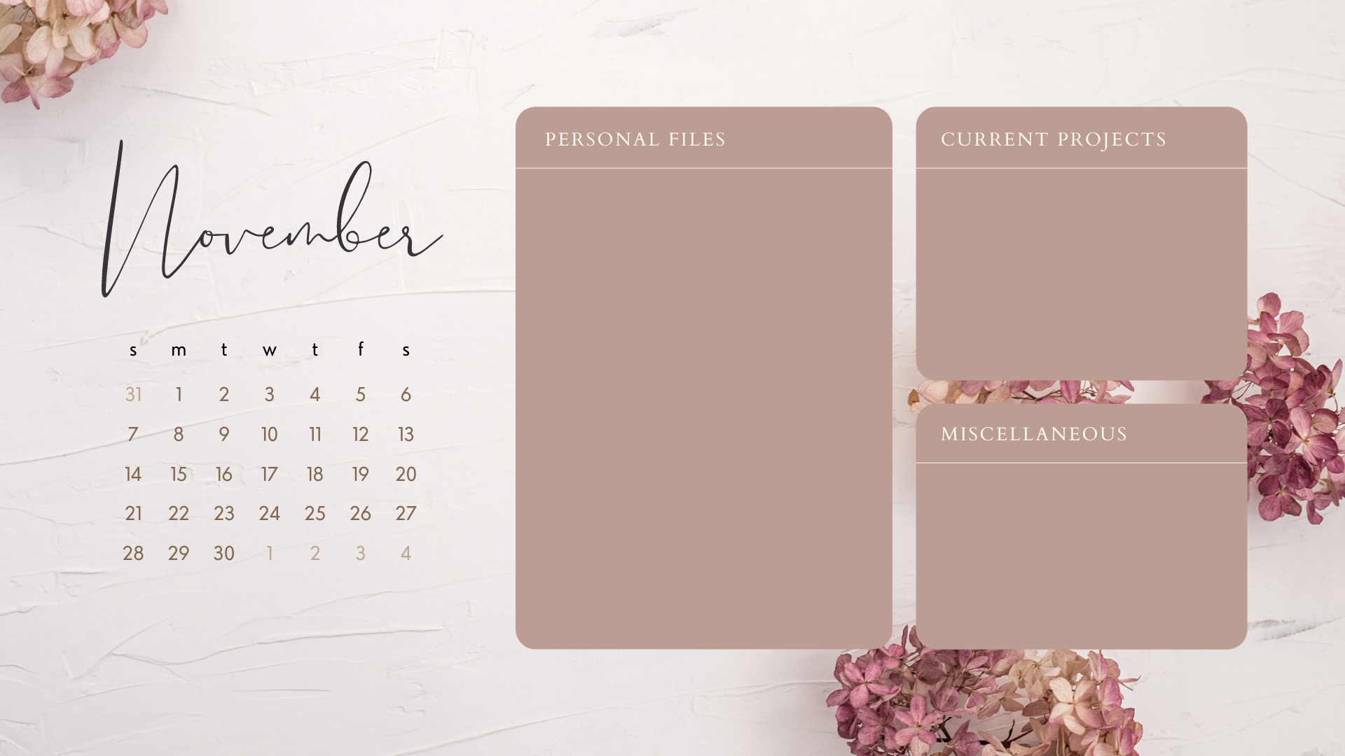Pink Dry Floral Branch Textured Background Calendar Organizer Desktop Wallpaper.png