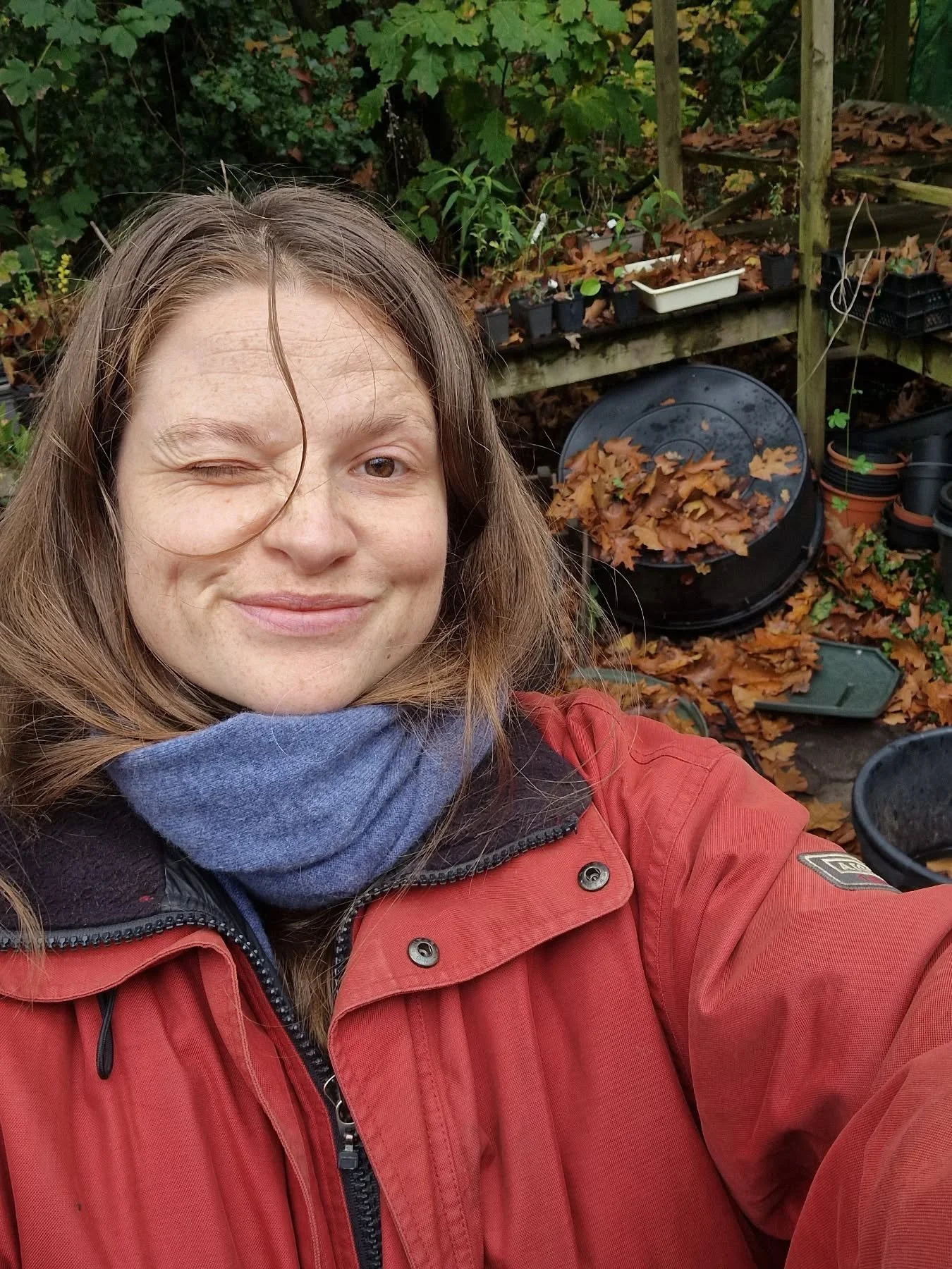 October: holidaying in autumn, borrowed coat.