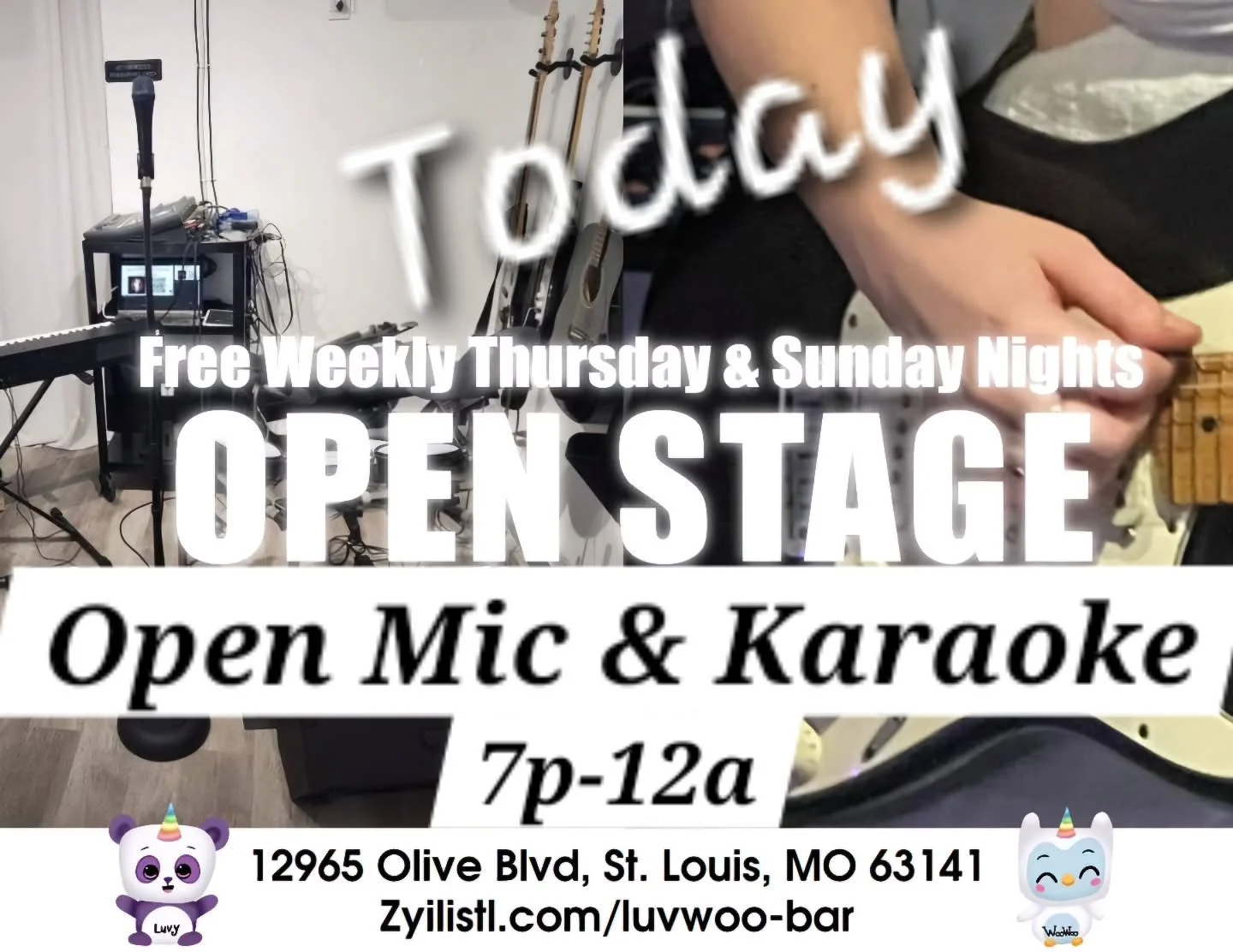 Happy Sunday! Today at Luvwoo Bar we have Open Stage (Karaoke & Open Mic mix) 7p-12a. All acts and types welcome, to include originals! All gear and instruments on site! All Free Events, no RSVP needed! Open Stage open to all ages! Don't forget d