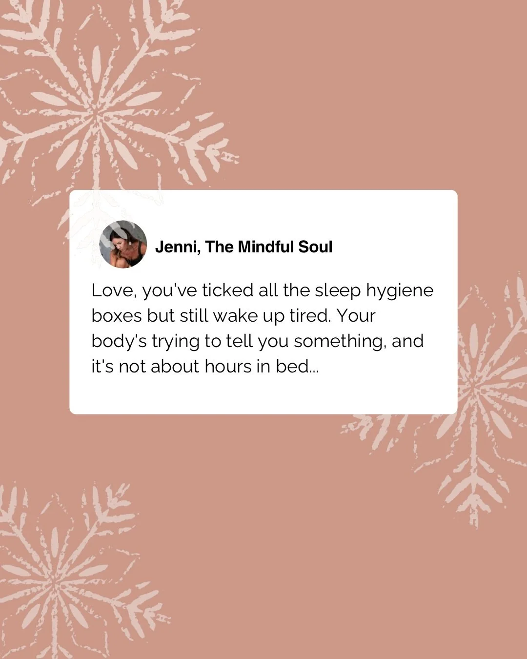 This one confuses so many people.

You can do everything right - early night, no phone, full hours of sleep and still wake up tired.

Because real rest only happens when your nervous system feels safe enough to fully let go.

If your system is still 