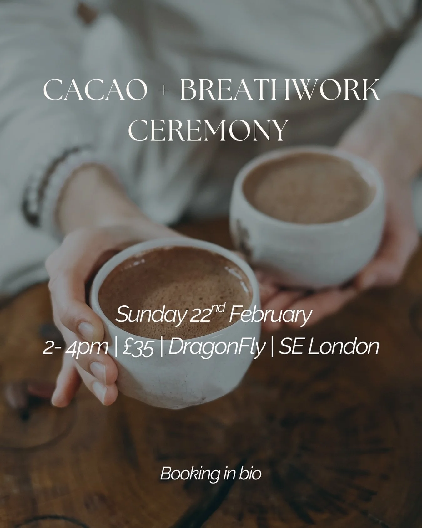 🌿 Cacao &amp; Breathwork Ceremony 🌿

Join me for an afternoon of deep release, heart-opening energy, and profound self-connection.

Through Ceremonial Cacao and Conscious Connected Breathwork, you&rsquo;ll be guided to soften, release, and reconnec