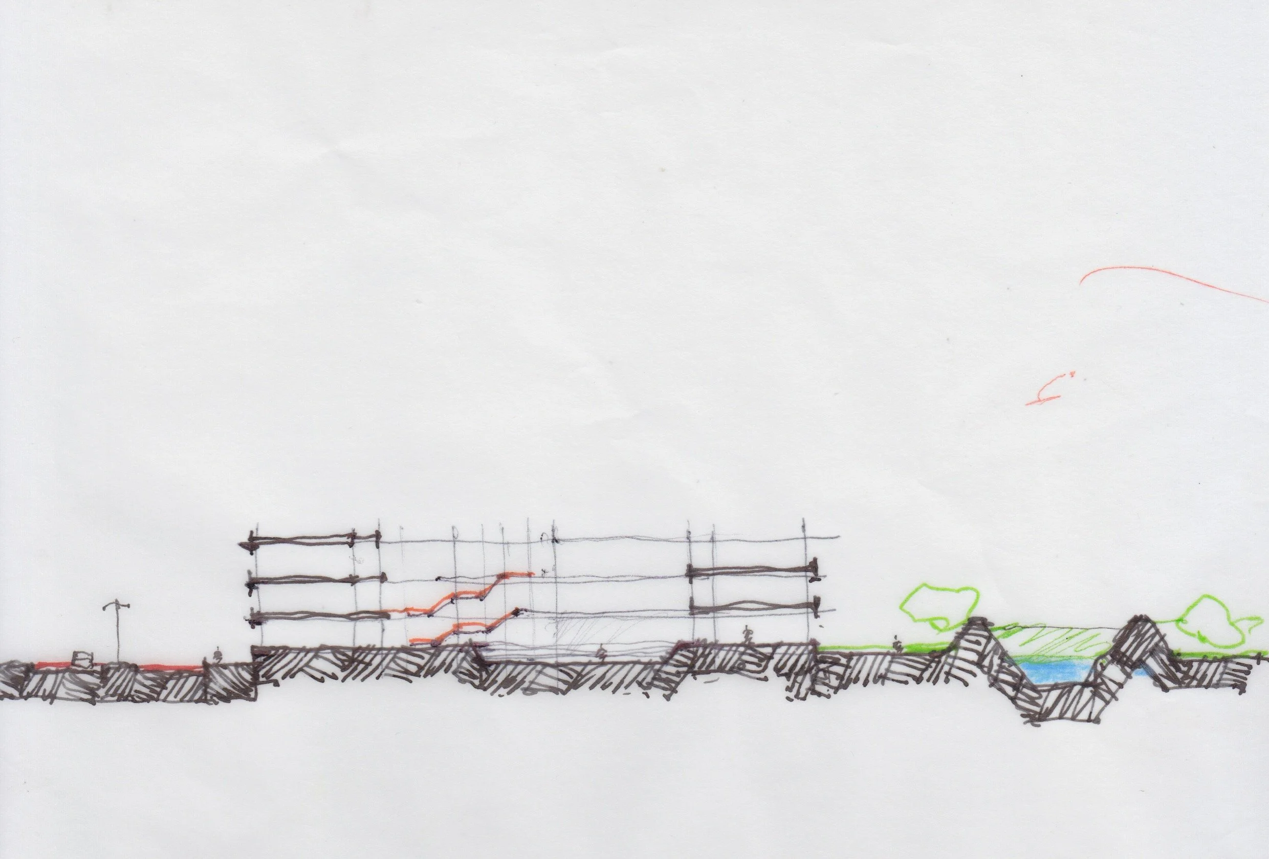Sección hacia la Quebrada. Dibujo de Antonio Manrique