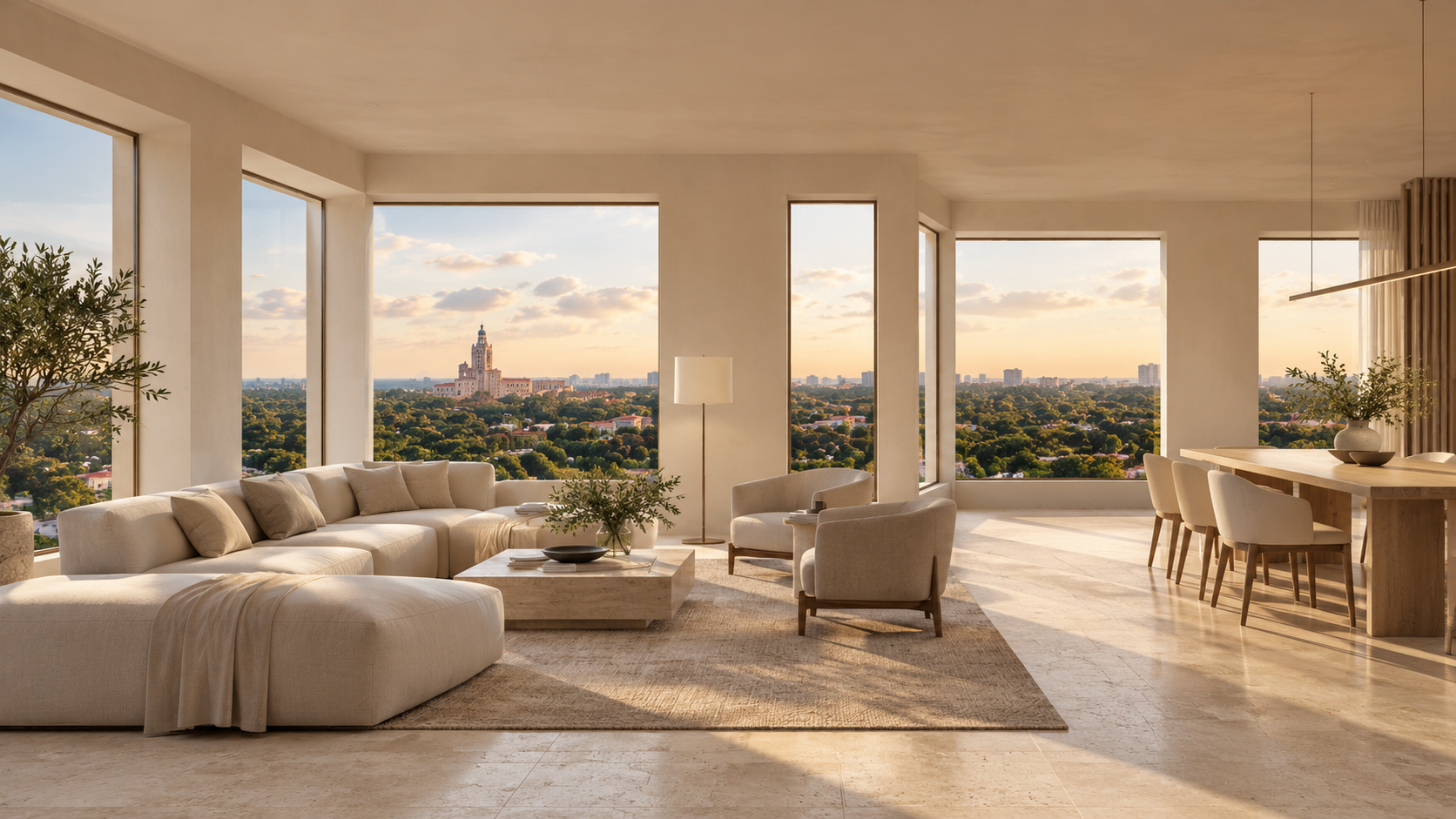 Sala moderna con vista dorada de Miami.png