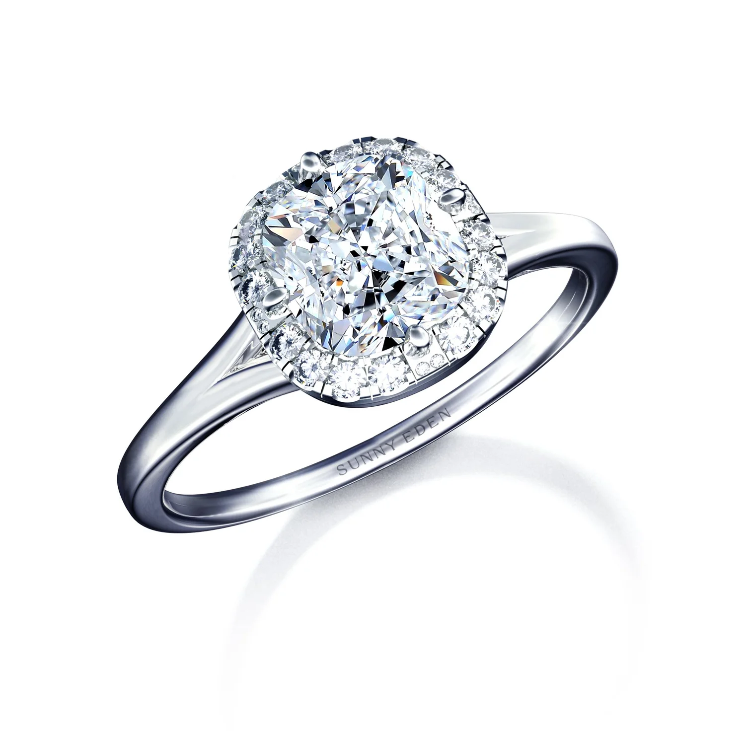 Split Shank Cushion Cut Halo Engagement Ring Sunny Eden™